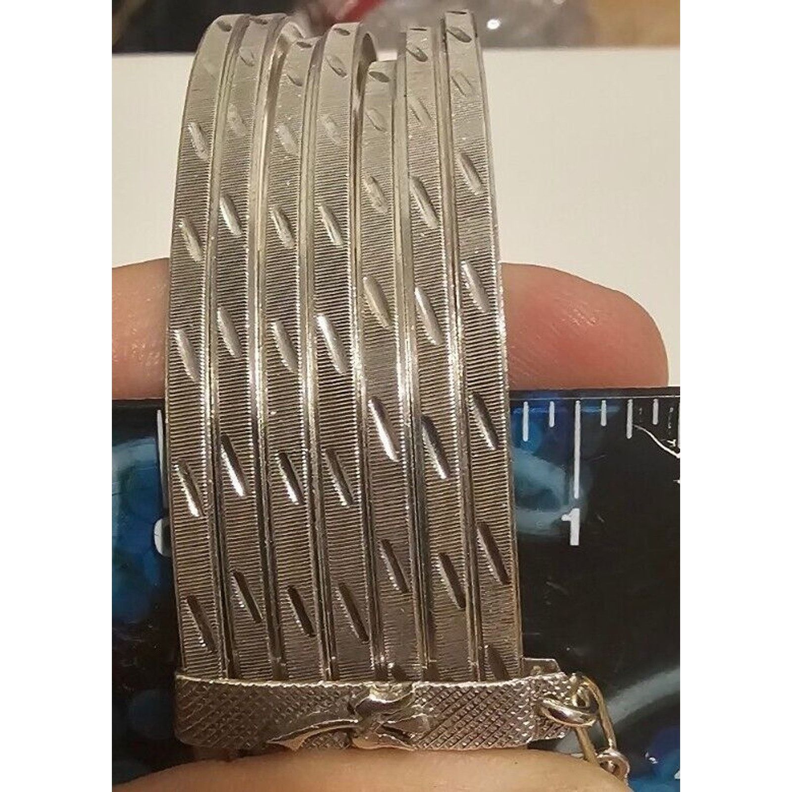 Sterling Silver 925 Silver Semanario 7 Etched Bracelets Bangles 3" Taxco Size ONE SIZE - 8 Thumbnail
