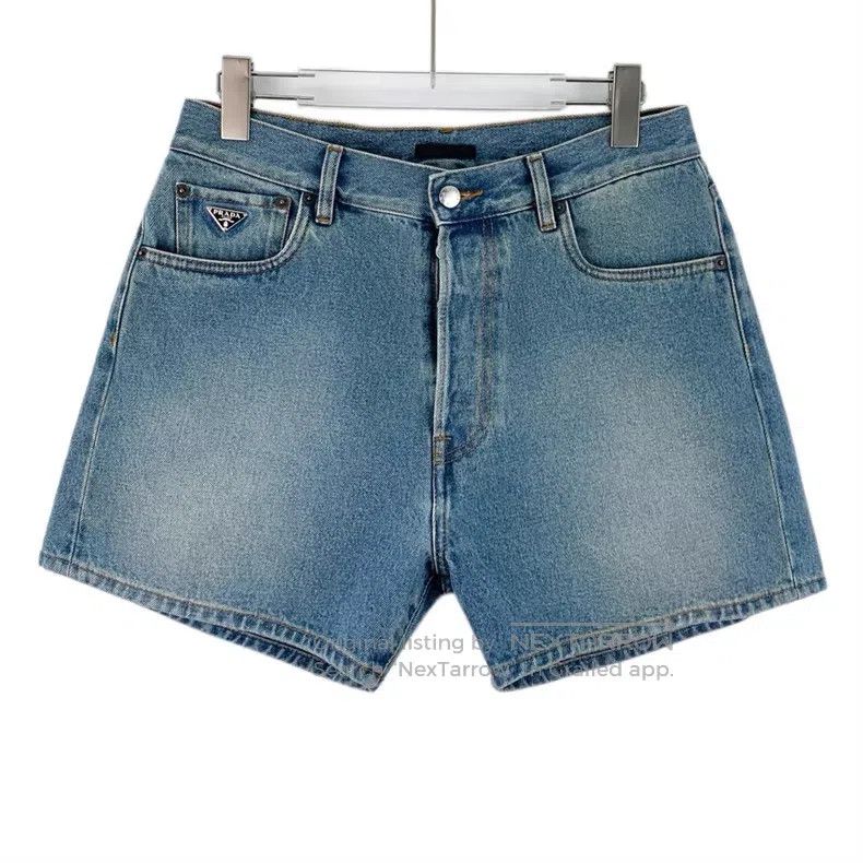 Prada Prada Blue washed cotton triangle casual denim shorts Size 30" / US 8 / IT 44 - 1 Thumbnail