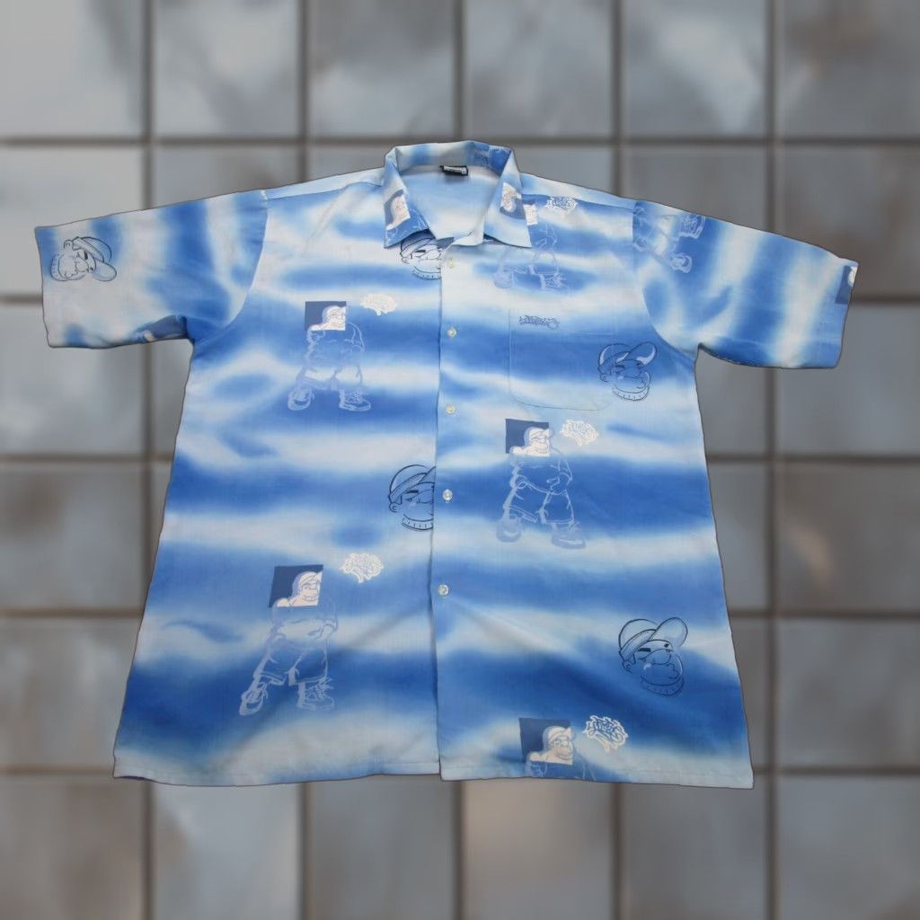 VINTAGE Southpole Shirt Mens XL Blue All Over Print y2k 2000s Baggy Hip Hop Shirt