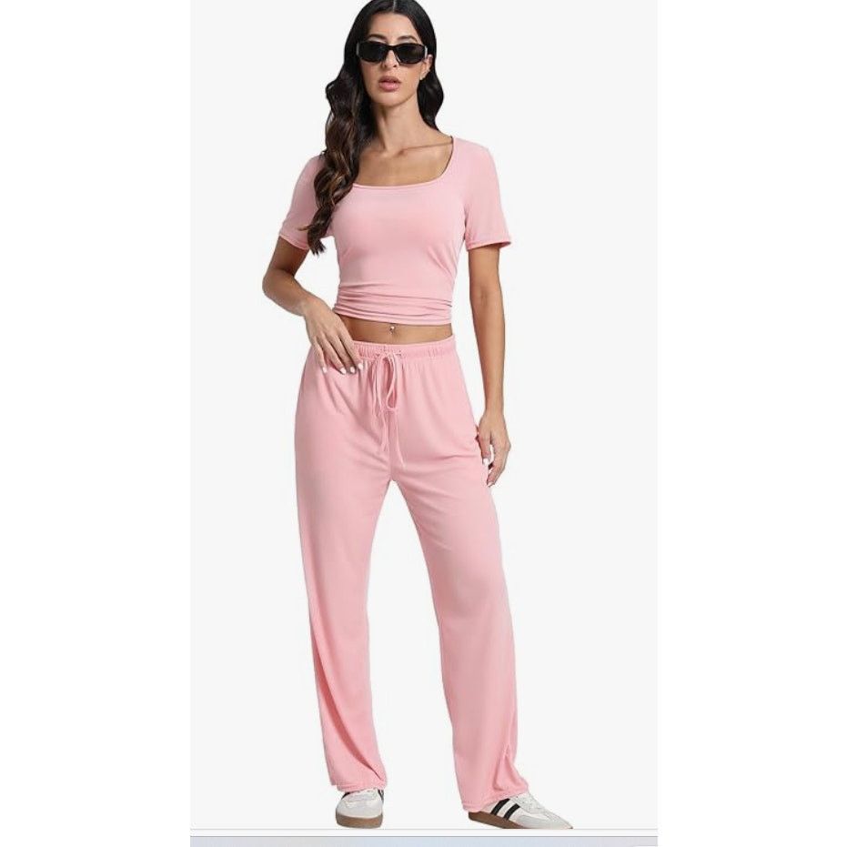 The Unbranded Brand Lounge Set 2 Piece Yoga Wide Leg Pants Tracksuit Set 2XL Size 24" / US 00 / IT 34 - 1 Thumbnail