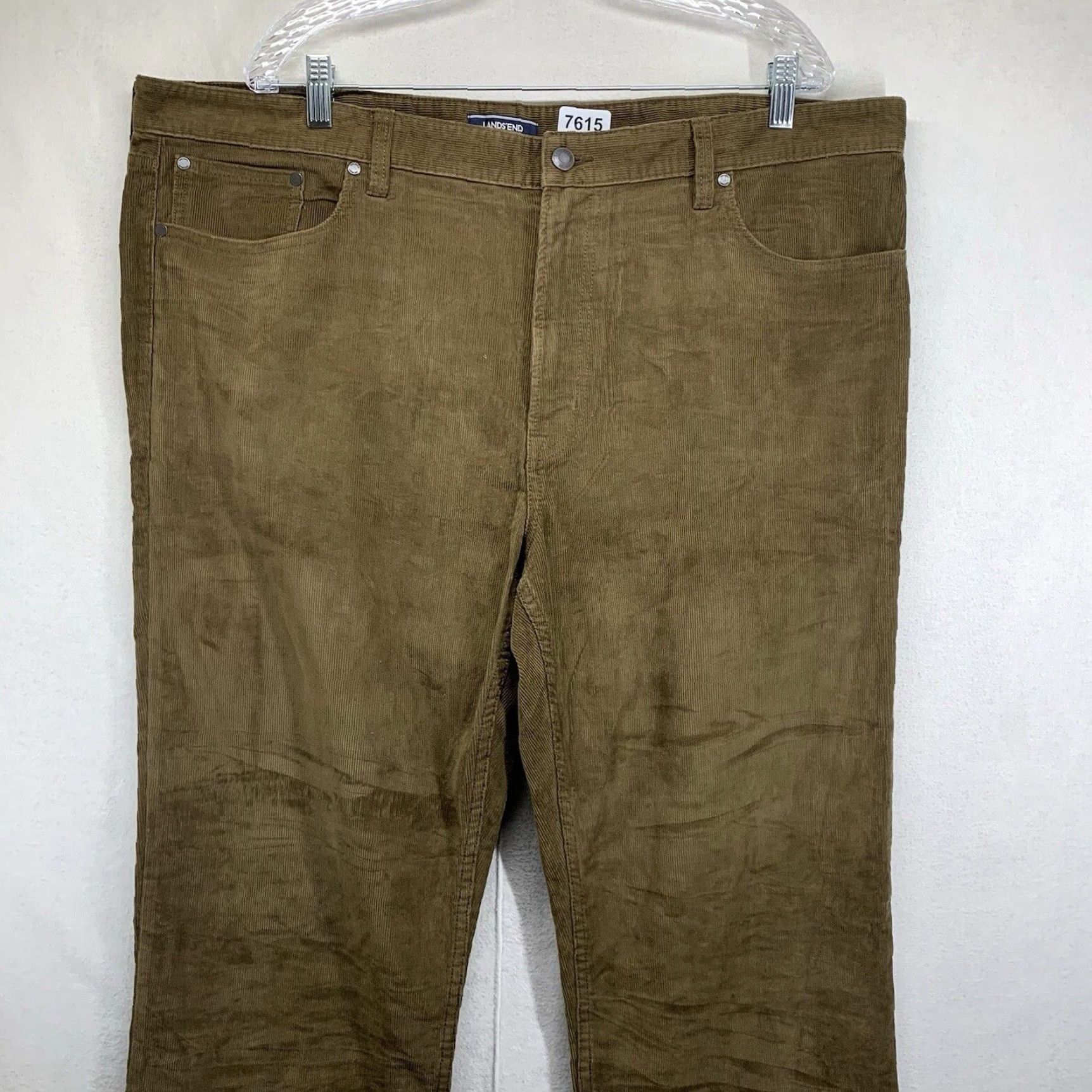 Lands' End Lands' End Men's Corduroy Pants 42x32 Straight Fit Brown Lightweight Casual Travel 5-Pocket Zipper Button Flat Front Dress Pants City 90s Preppy Mens Size US 42 / EU 58 - 5 Thumbnail