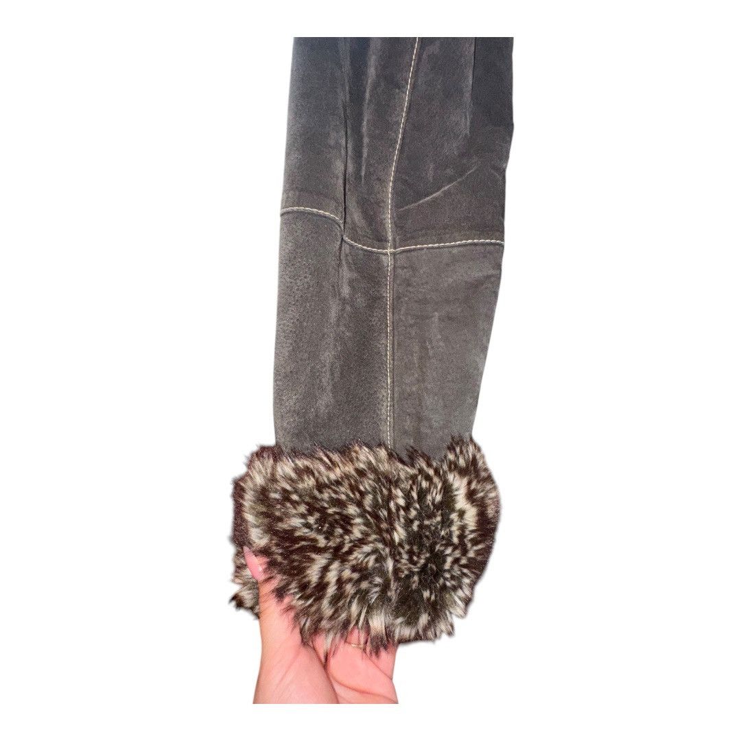 American Apparel × Vintage VTG Y2K Damselle LEATHER SUEDE LONG COAT WITH FAUX FUR TRIM Size L / US 10 / IT 46 - 4 Thumbnail