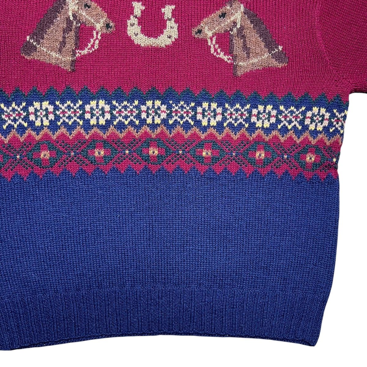 Polo Ralph Lauren × Vintage 1990s Polo Ralph Lauren Horse Horseshoe Hand Knit Sweater Size US M / EU 48-50 / 2 - 13 Thumbnail
