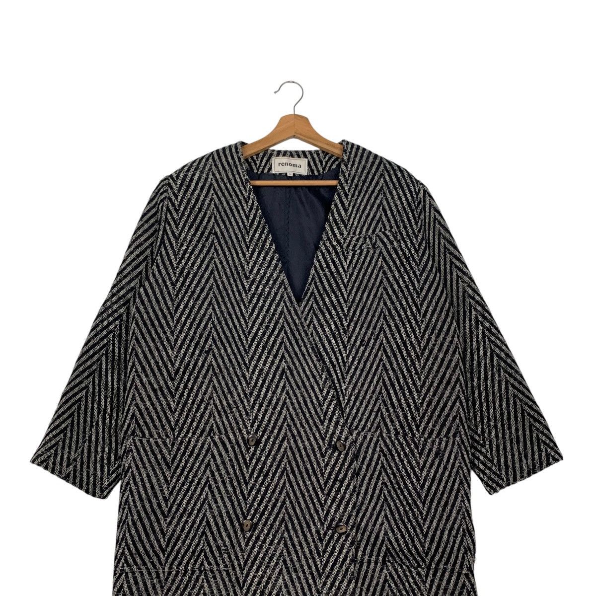 Renoma Vintage 90s RENOMA Herringbone Long Coat Oversized 2455-C110 Size US M / EU 48-50 / 2 - 2 Thumbnail
