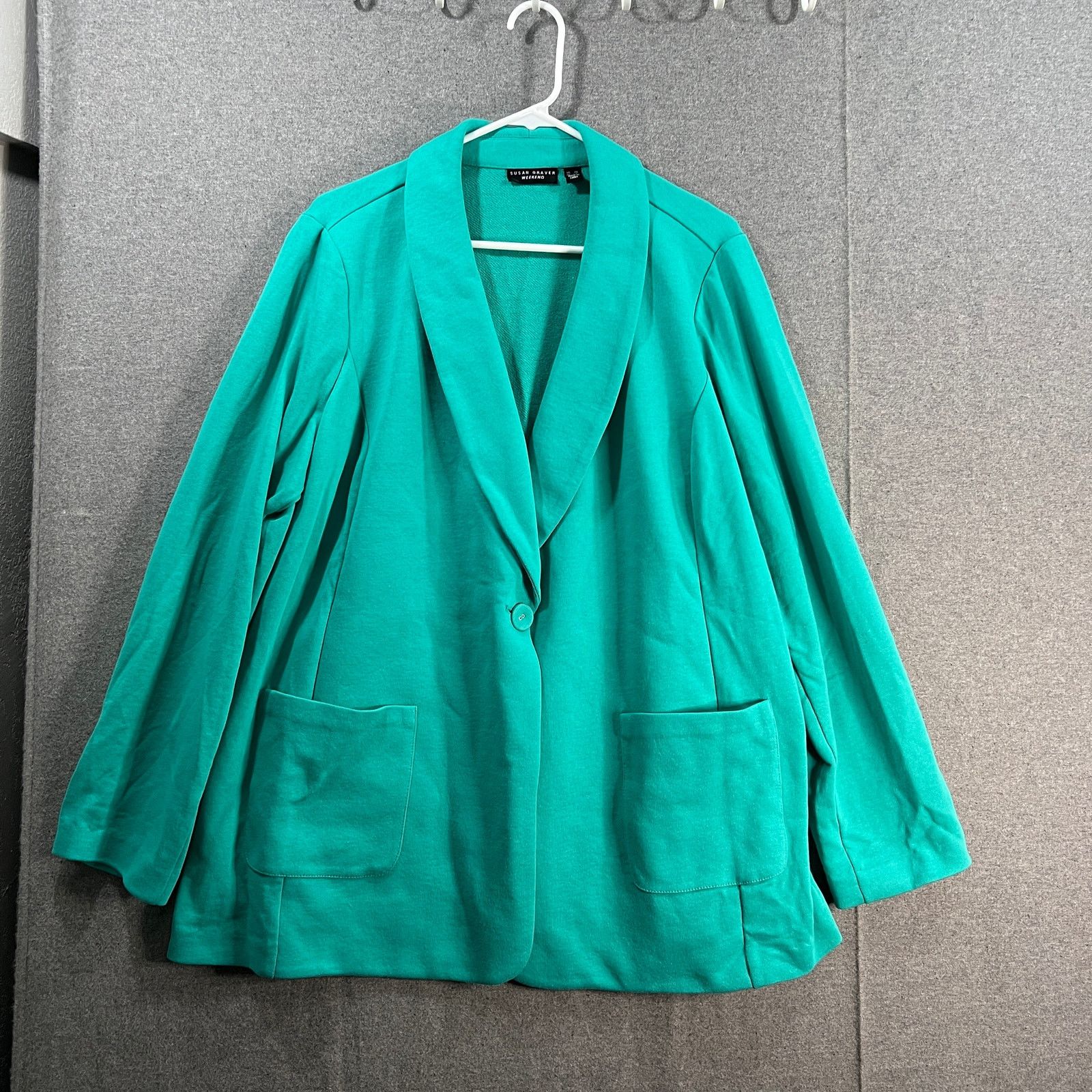 Other Susan Graver Weekend Regular Knit Blazer Green Turquoise Size XXL / US 16-18 / IT 52-54 - 1 Thumbnail