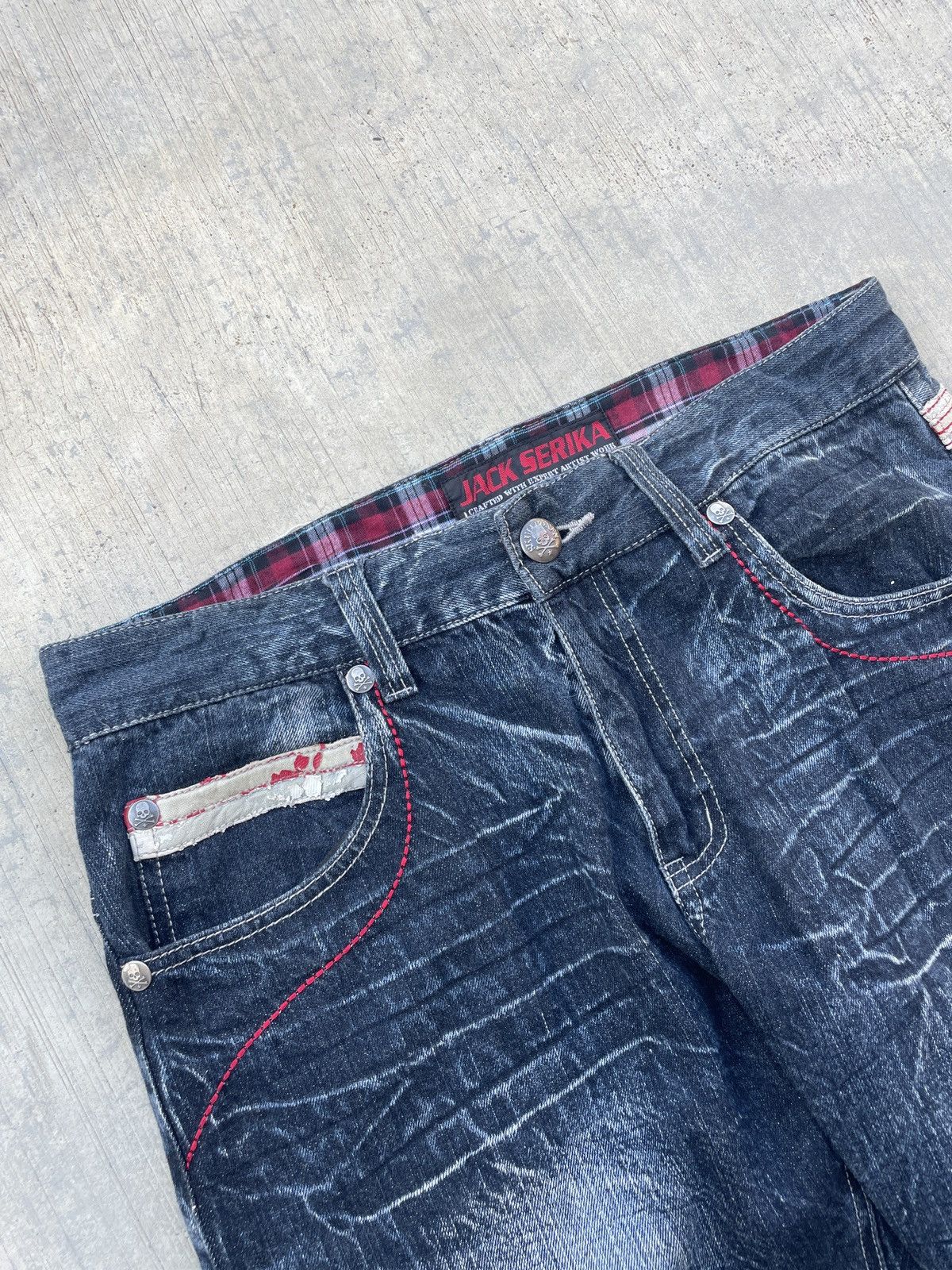 Japanese Brand 💥RARE💥 JACK SERIKA UNION JACK SKULL POEM CRAZY WASH DENIM Size US 33 - 4 Thumbnail