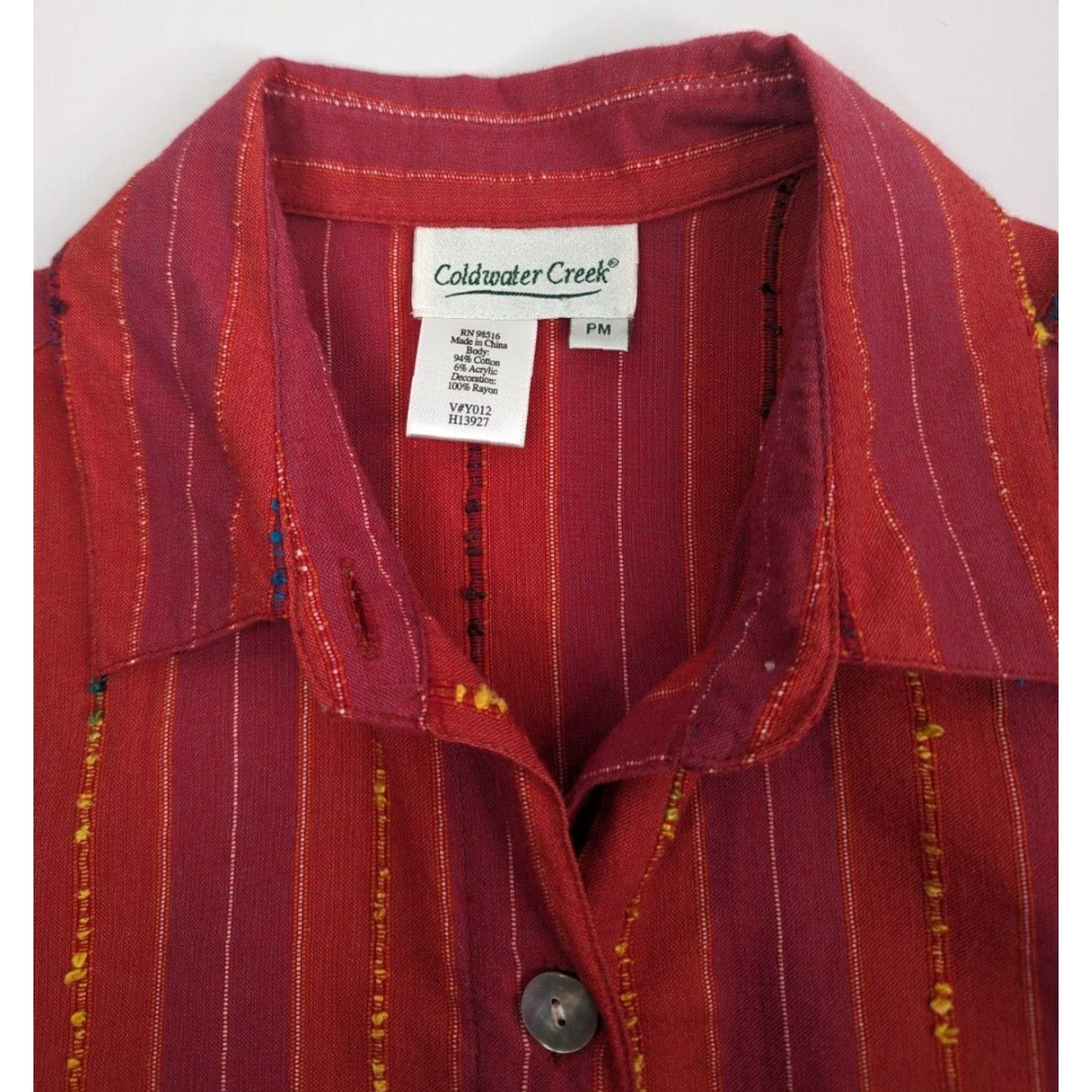 Coldwater Creek Coldwater Creek Shirt Women’s PM Red Floral 3/4 Sleeve Button Up Cotton Acrylic Embroidered White? Size M / US 6-8 / IT 42-44 - 7 Thumbnail