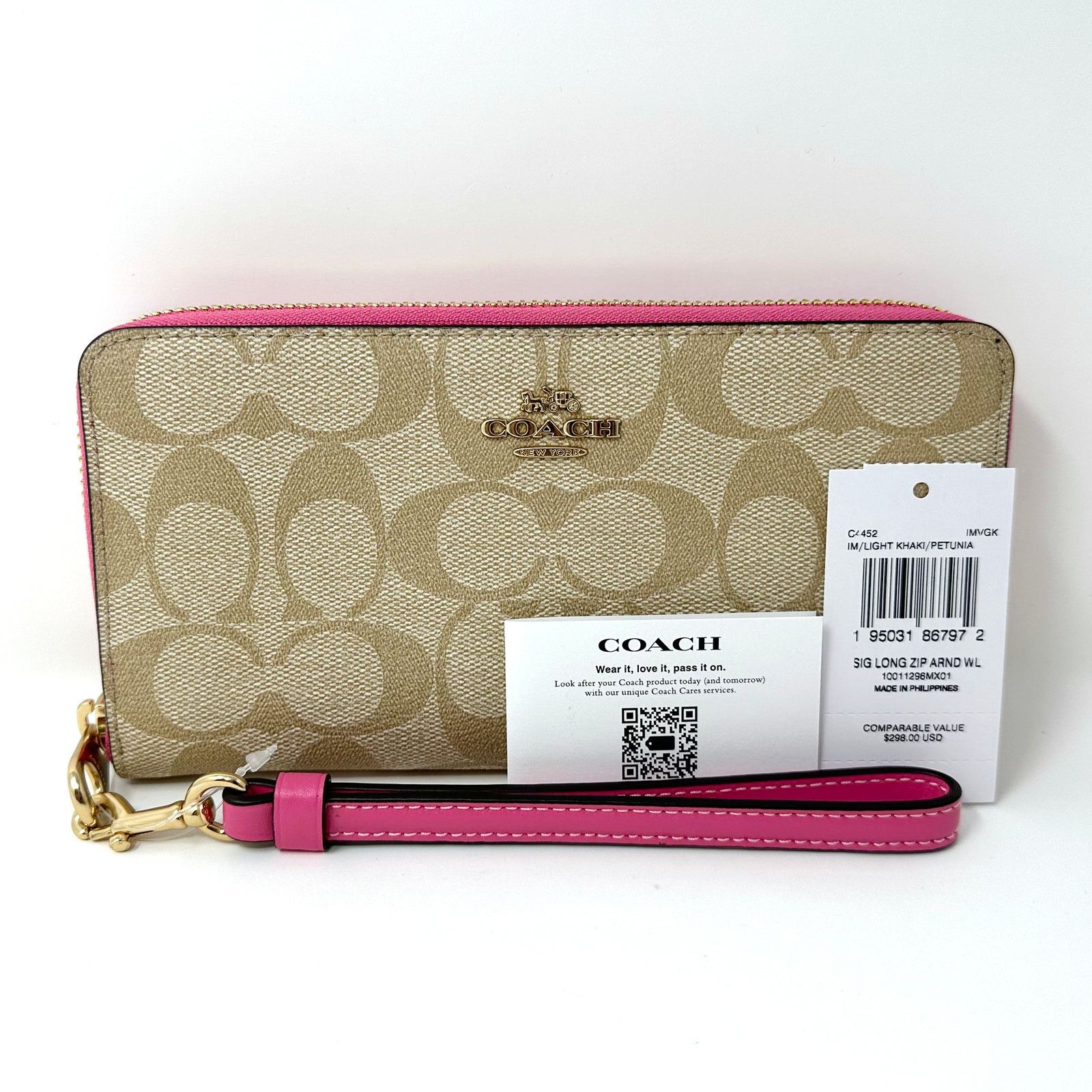 Coach Coach Long Zip Around Wallet in Signature Canvas Khaki C4452 Size ONE SIZE - 8 Thumbnail