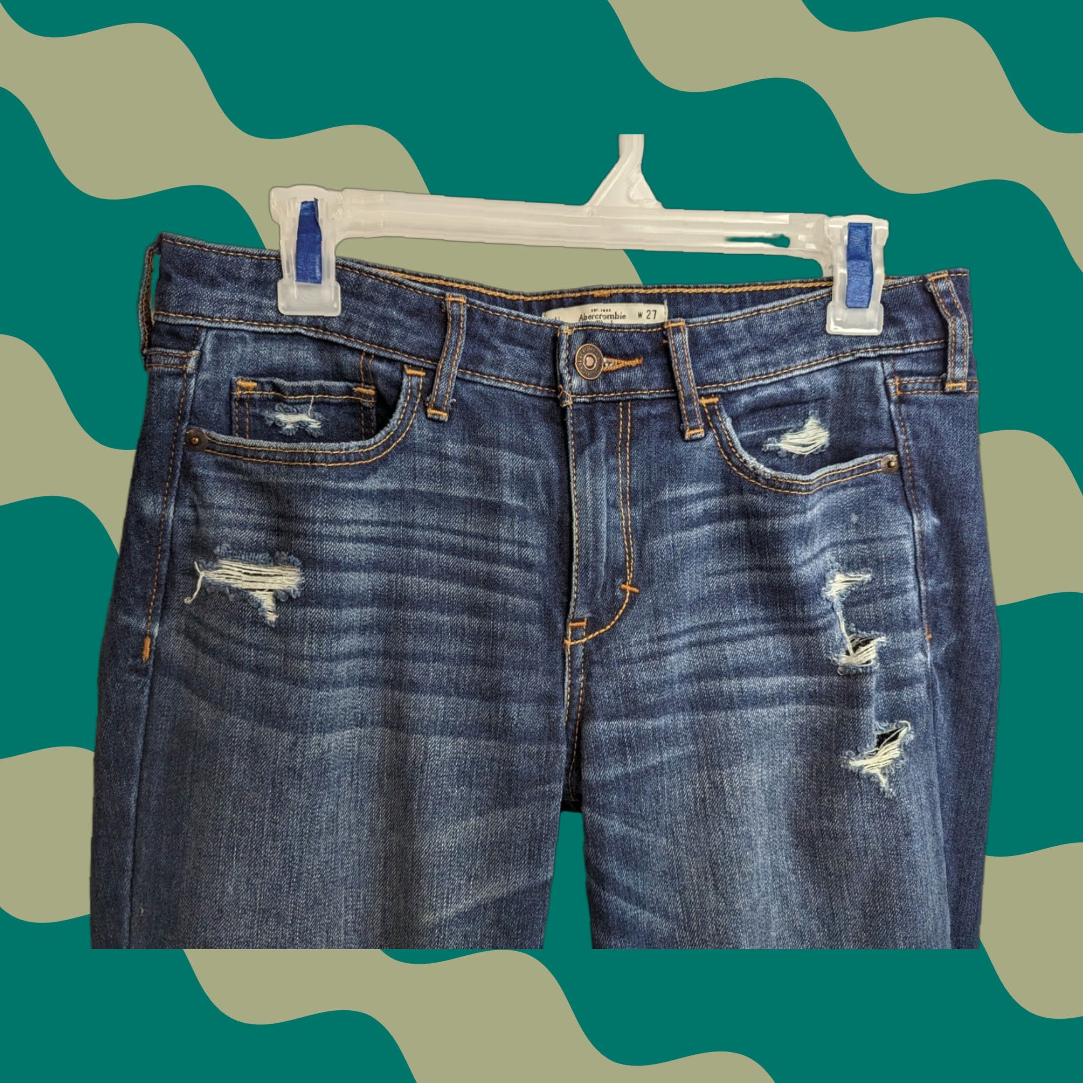 Abercrombie & Fitch Abercrombie & Fitch Jeans Women's Size 4L 27x35 Denim Distressed Blue 5-Pocket Regular Skinny Belts & Zippers Size 27" / US 4 / IT 40 - 1 Thumbnail