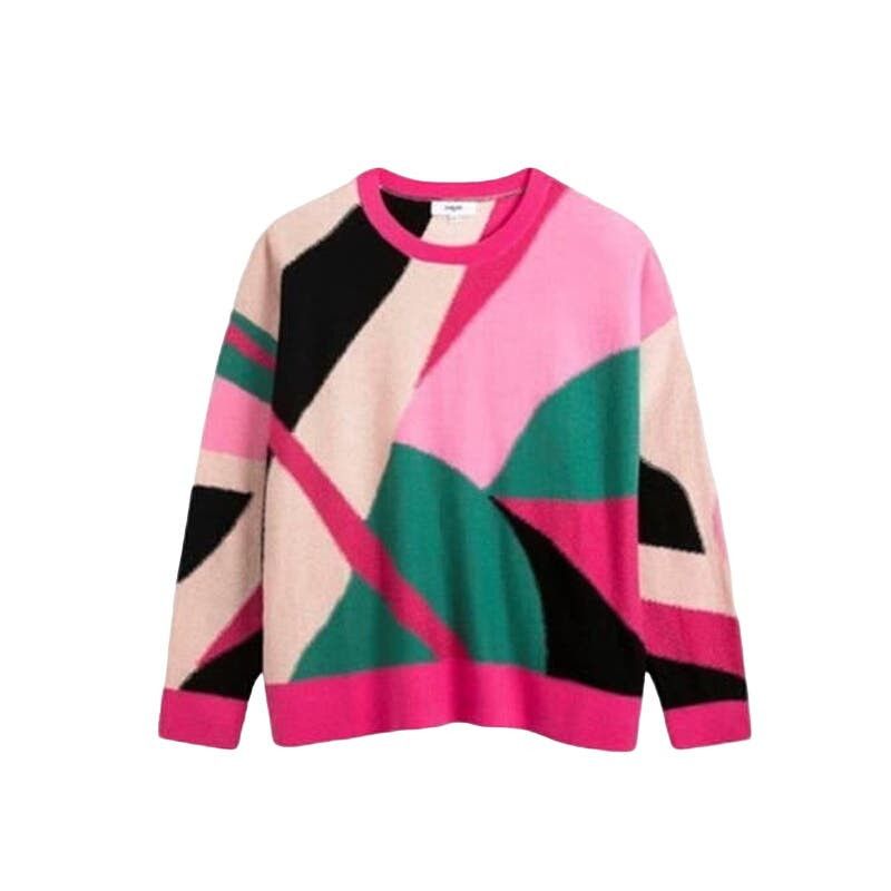 image of Suncoo Women's T1 Supeio Fuchsia Metallic Crewneck Sweater in Pink (Size Small)