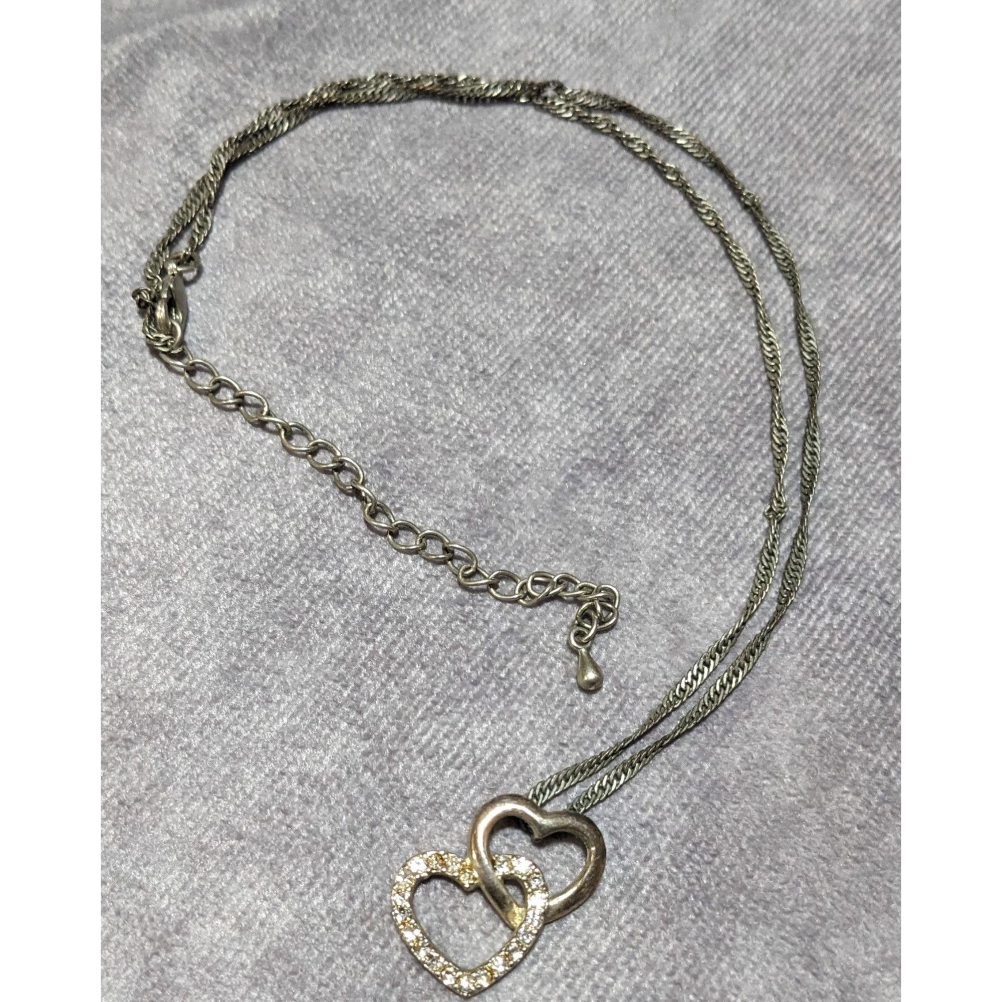 Other Silver Tone Rhinestone Double Heart Pendant Necklace Size ONE SIZE - 11 Thumbnail
