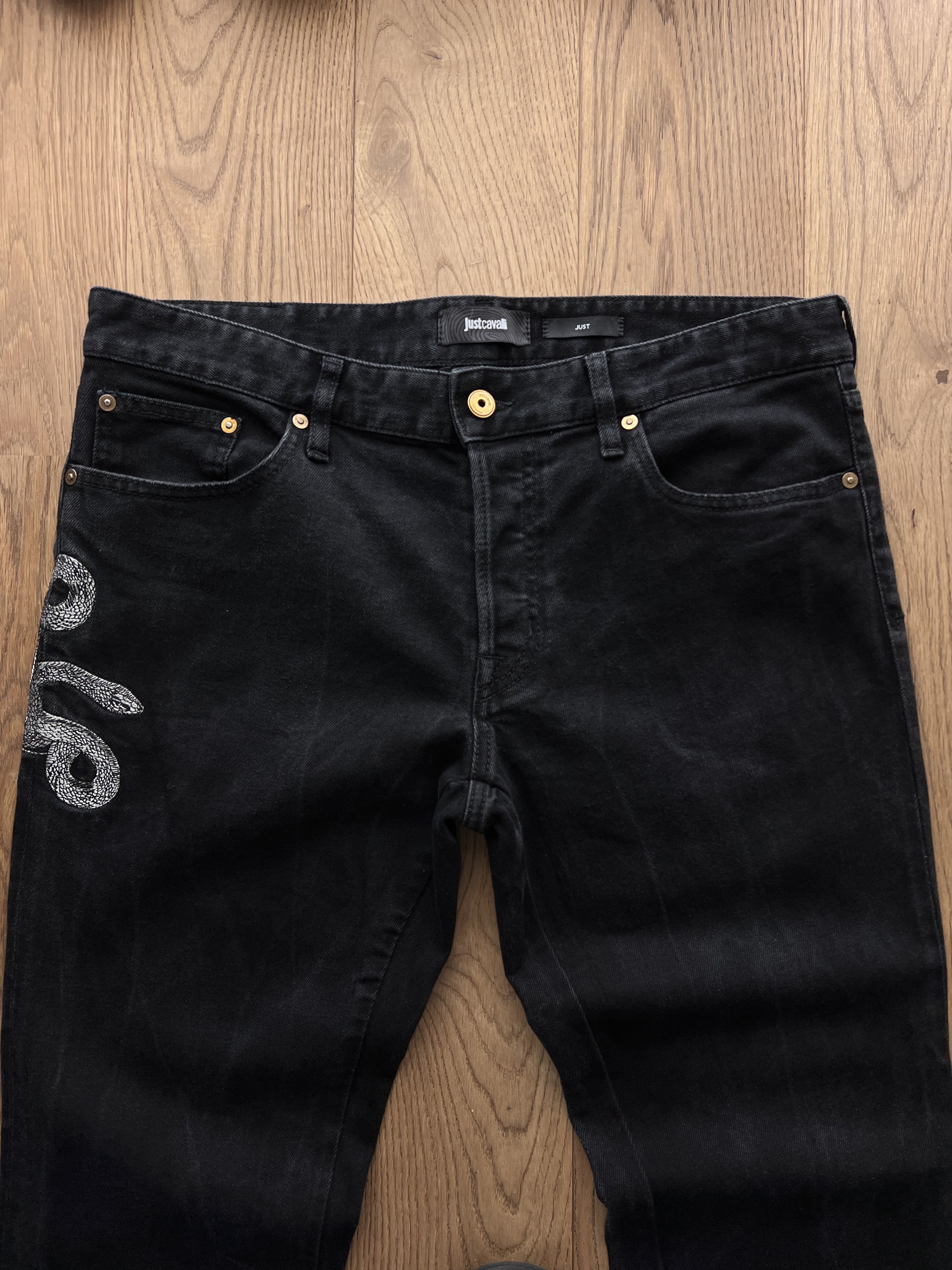 Just Cavalli Just Cavalli embroidery snake black denim jeans stretch rare Size US 33 - 15 Thumbnail