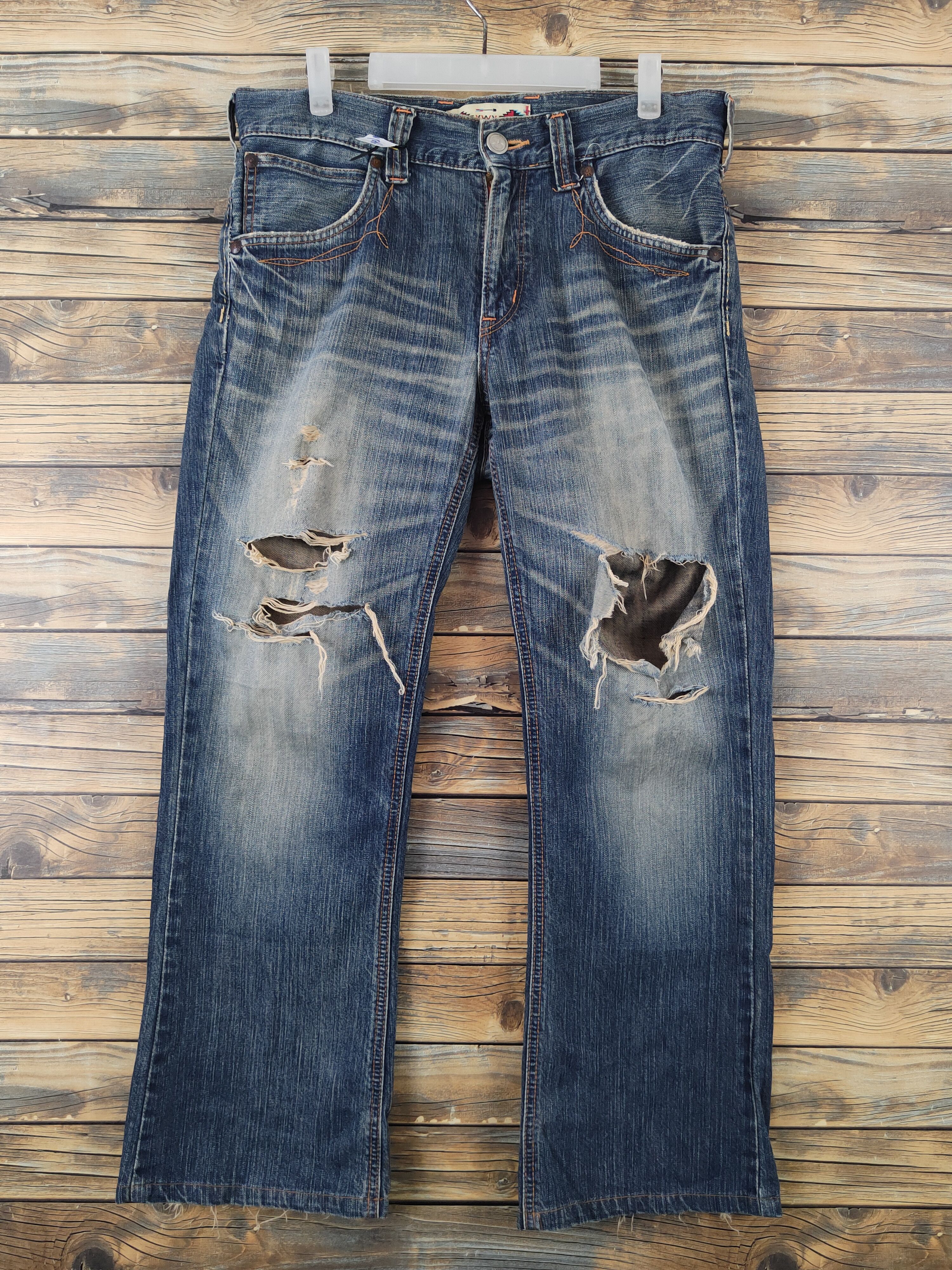 Edwin Edwin Dark Blue Distressed Ripped Jeans #W1866 Size US 33 - 1 Thumbnail