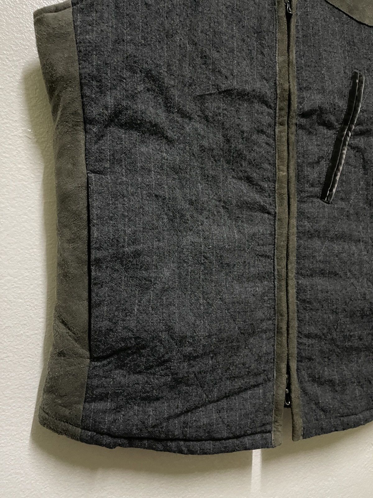 Japanese Brand Dhyana Wool Stripe Leather Switch Quilted Vest Size US XL / EU 56 / 4 - 3 Thumbnail