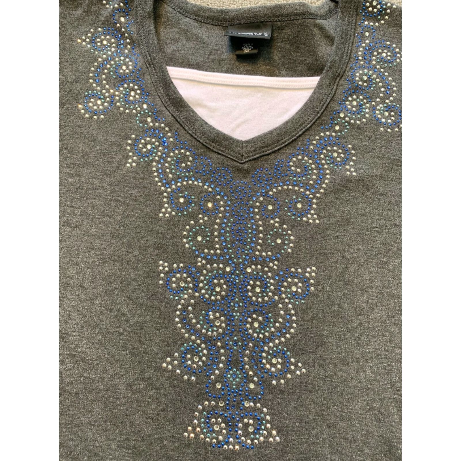 Vintage Morning Sun Womens Small S 3/4 Sleeve Beaded Neckline Gray Top Size S / US 4 / IT 40 - 2 Thumbnail