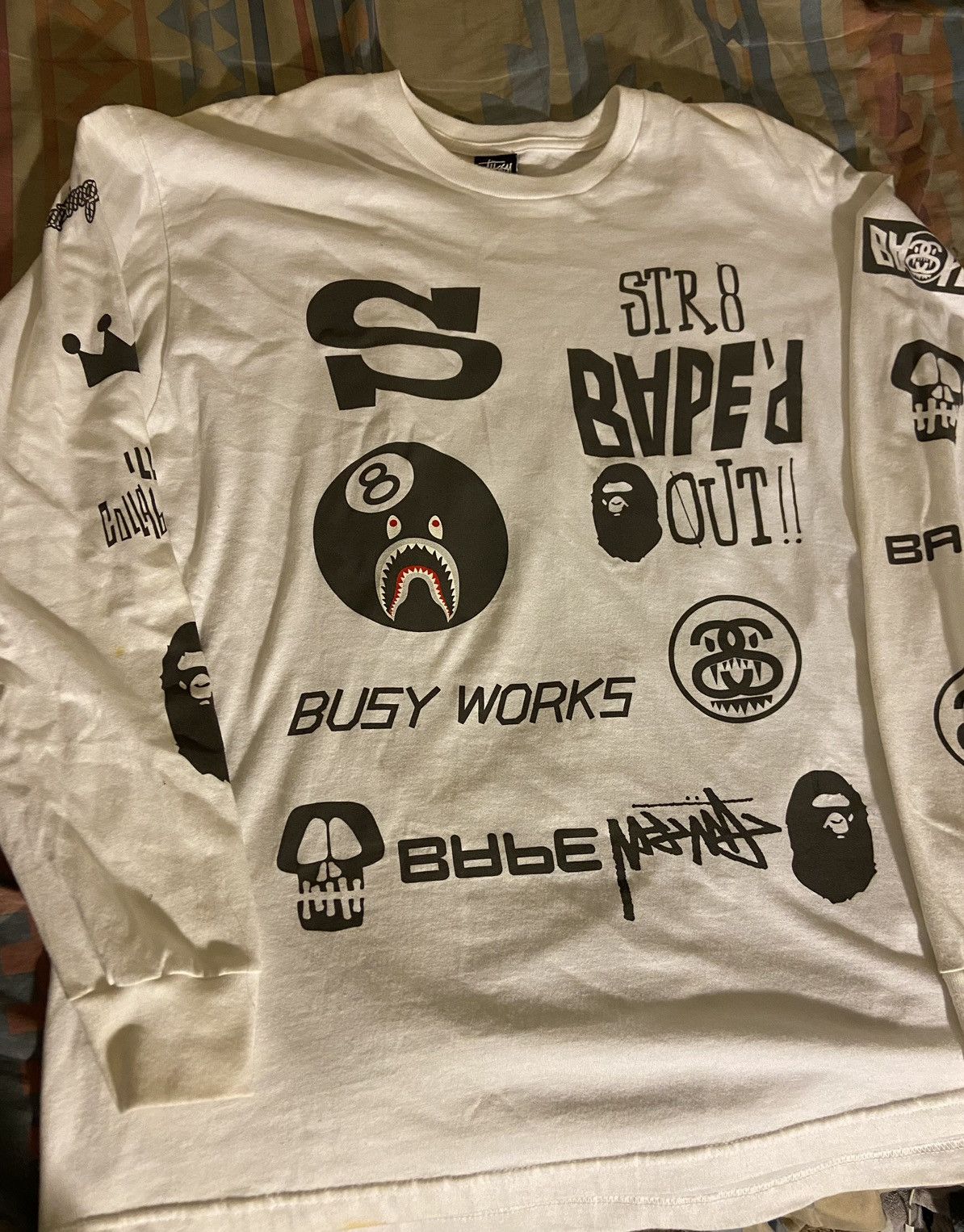 image of Bape x Stussy 3M Long Sleeve Size XL in White, Men's