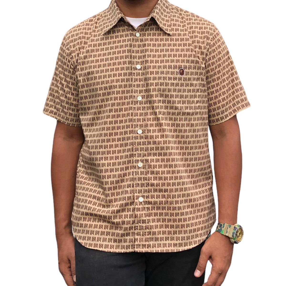 Bape BA Monogram Button Up S/S Shirt Size US M / EU 48-50 / 2 - 1 Thumbnail