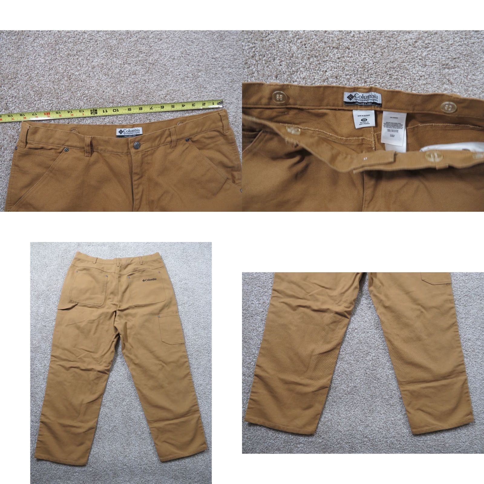 Doublet Columbia Pants Men's 36x30 Omni-Shield Canvas Workwear Double Knee Heavy Duty Cargo Pockets Brown Cotton Canvas Regular Straight 36x30 Mens Size US 36 / EU 52 - 8 Thumbnail