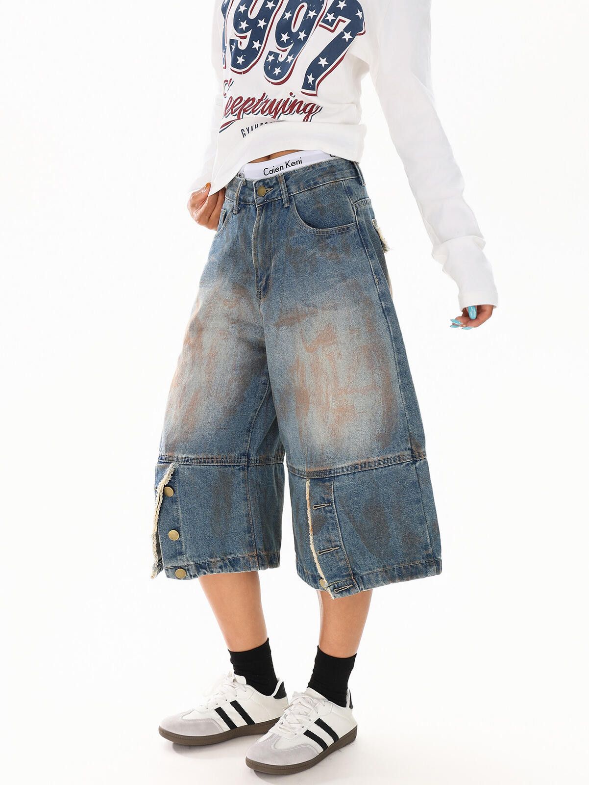 Other Blue Washed Denim Relaxed Baggy Jorts - Shorts Vintage Denim Size US 32 / EU 48 - 3 Thumbnail