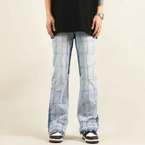 Japanese Brand × Jean High street washed distressed plaid micro-flared jeans Size US 32 / EU 48 - 2 Thumbnail