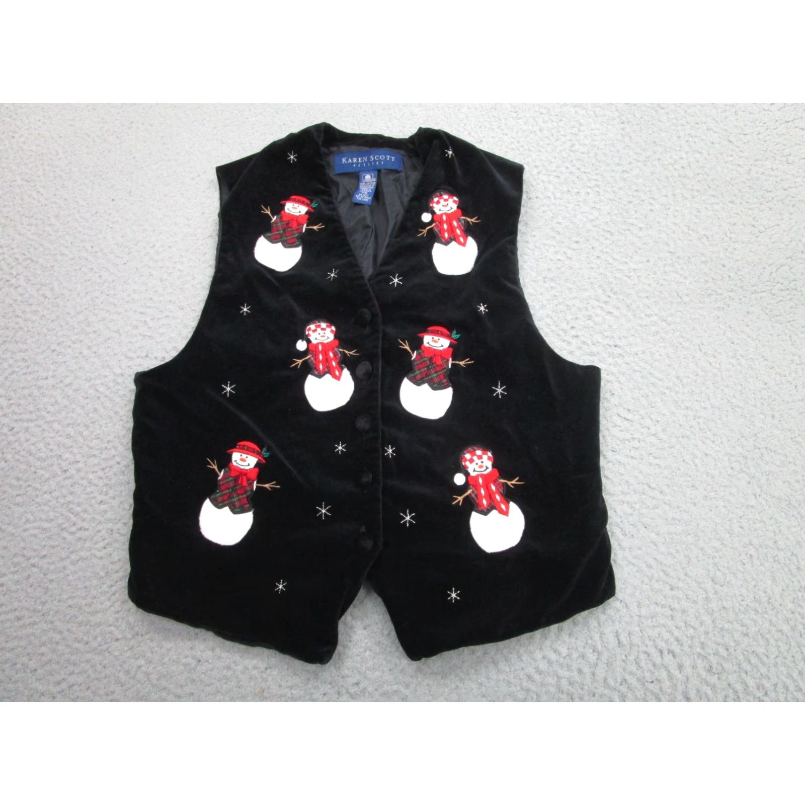 Vintage VINTAGE Karen Scott Vest Women S Black Velvet Snowman Snowflake 90s Christmas Winters Snowmen Embroidered Button Sleeveless Adult Womens Size S / US 4 / IT 40 - 2 Thumbnail