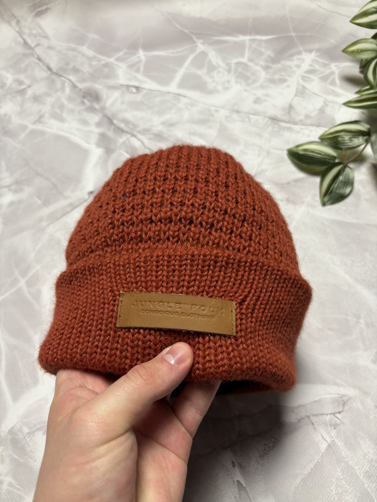 Other Jungle Folk Beanie Hat Wool Knit Terracotta Leather Logo Size ONE SIZE - 2 Thumbnail