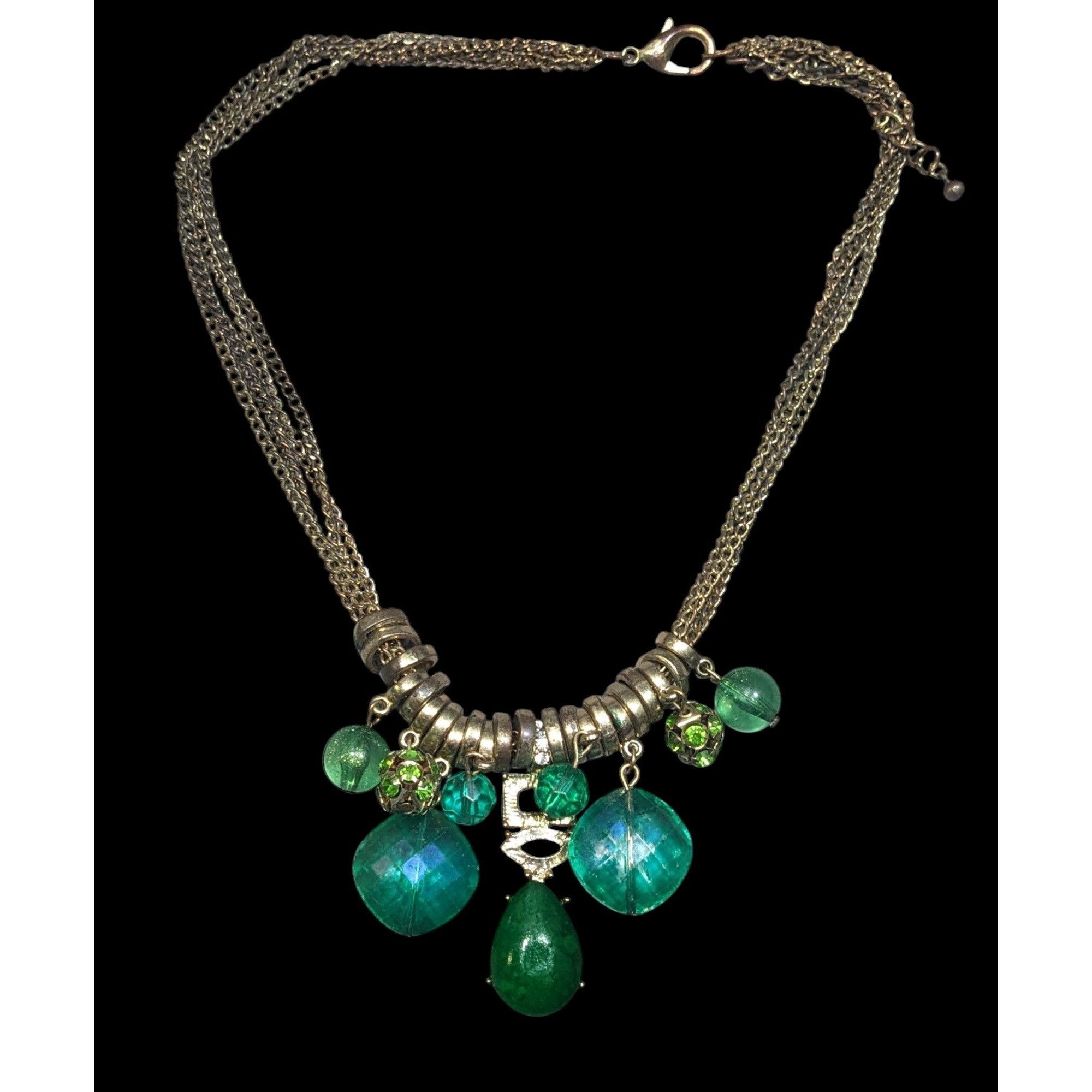 Other Vintage Whimsical Glam Green And Gold Tone Gemmed Necklace Size ONE SIZE - 1 Thumbnail