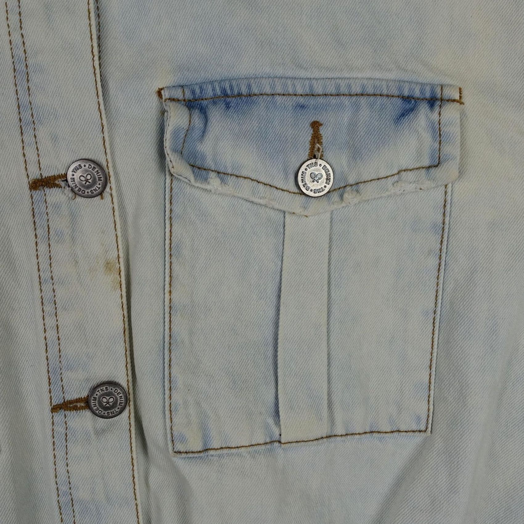 Denime Tennis Jacket Womens Small Blue Denim Button Front Cropped Trucker VTG 90s Size S / US 4 / IT 40 - 3 Thumbnail