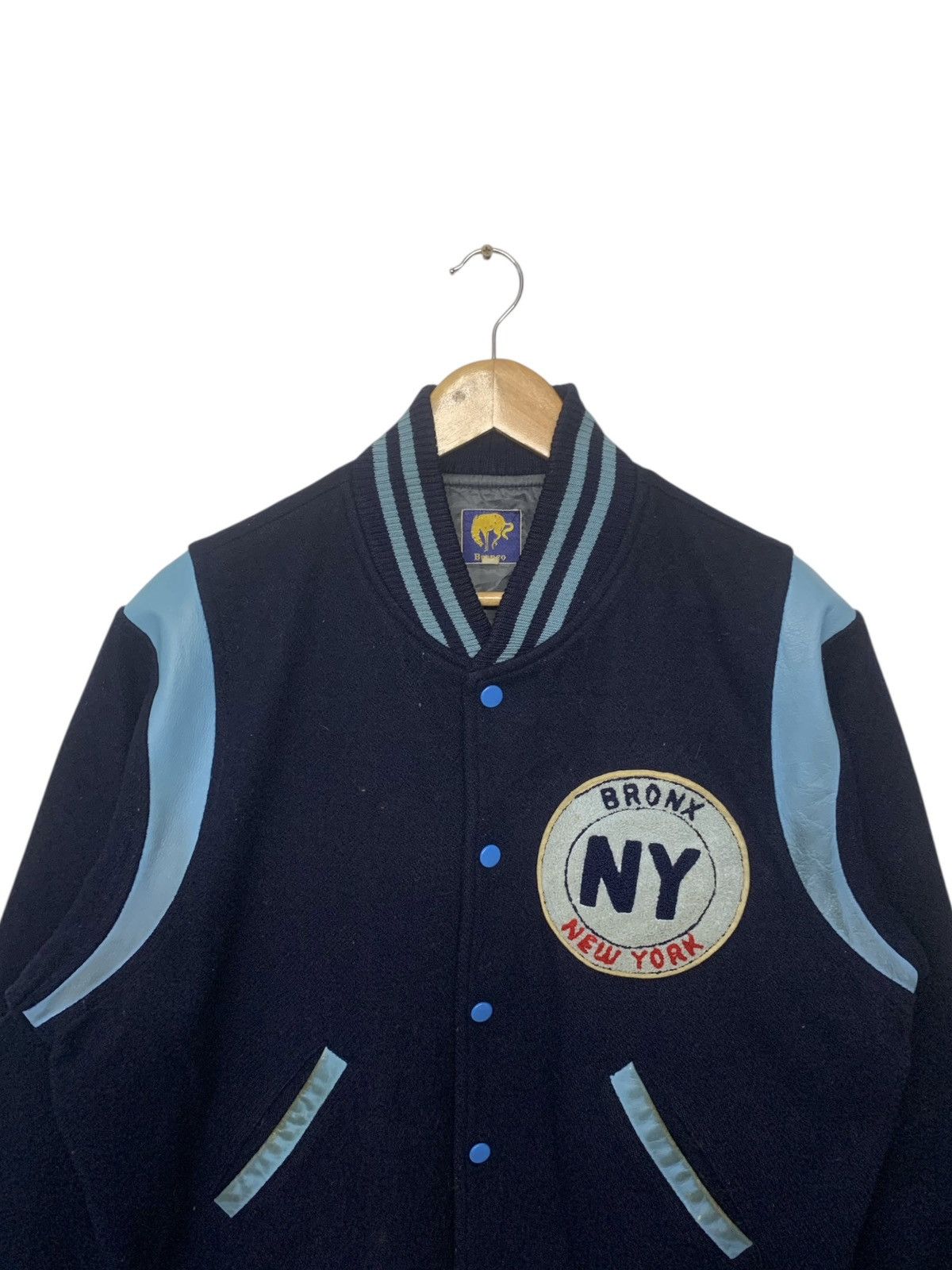 Leather × Vintage Vintage 90's Bronco New York Varsity Jacket Size US L / EU 52-54 / 3 - 5 Thumbnail