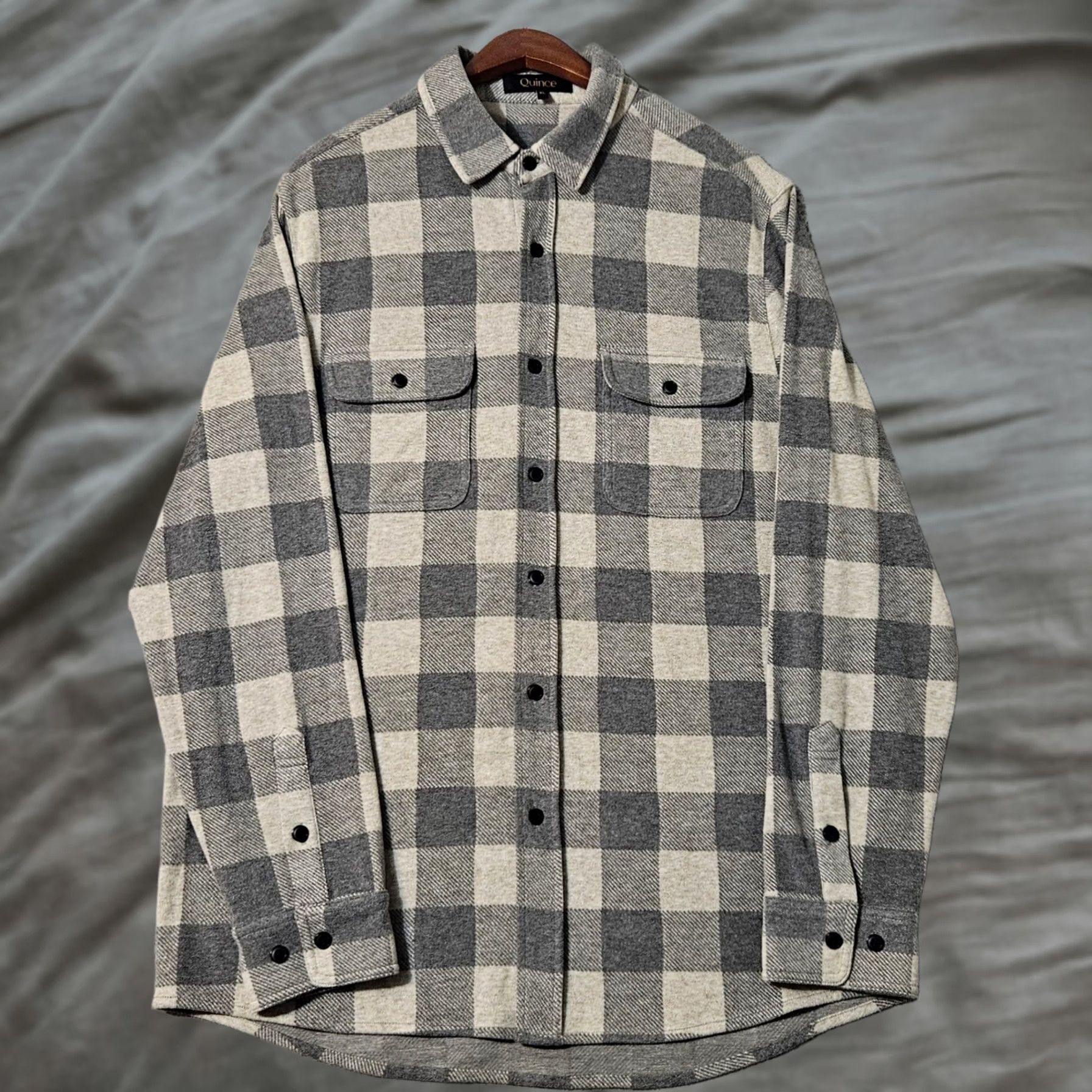 Quince Quince Shirt Mens XL Gray Stretch Sweater Fleece Plaid Soft Comfy Flannel Size US XL / EU 56 / 4 - 1 Thumbnail