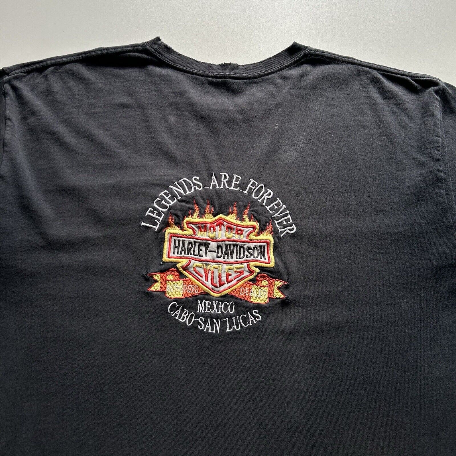 Harley Davidson Vintage 90s Harley Davidson Flame T Shirt XL Sun Faded Black Size US XL / EU 56 / 4 - 2 Thumbnail