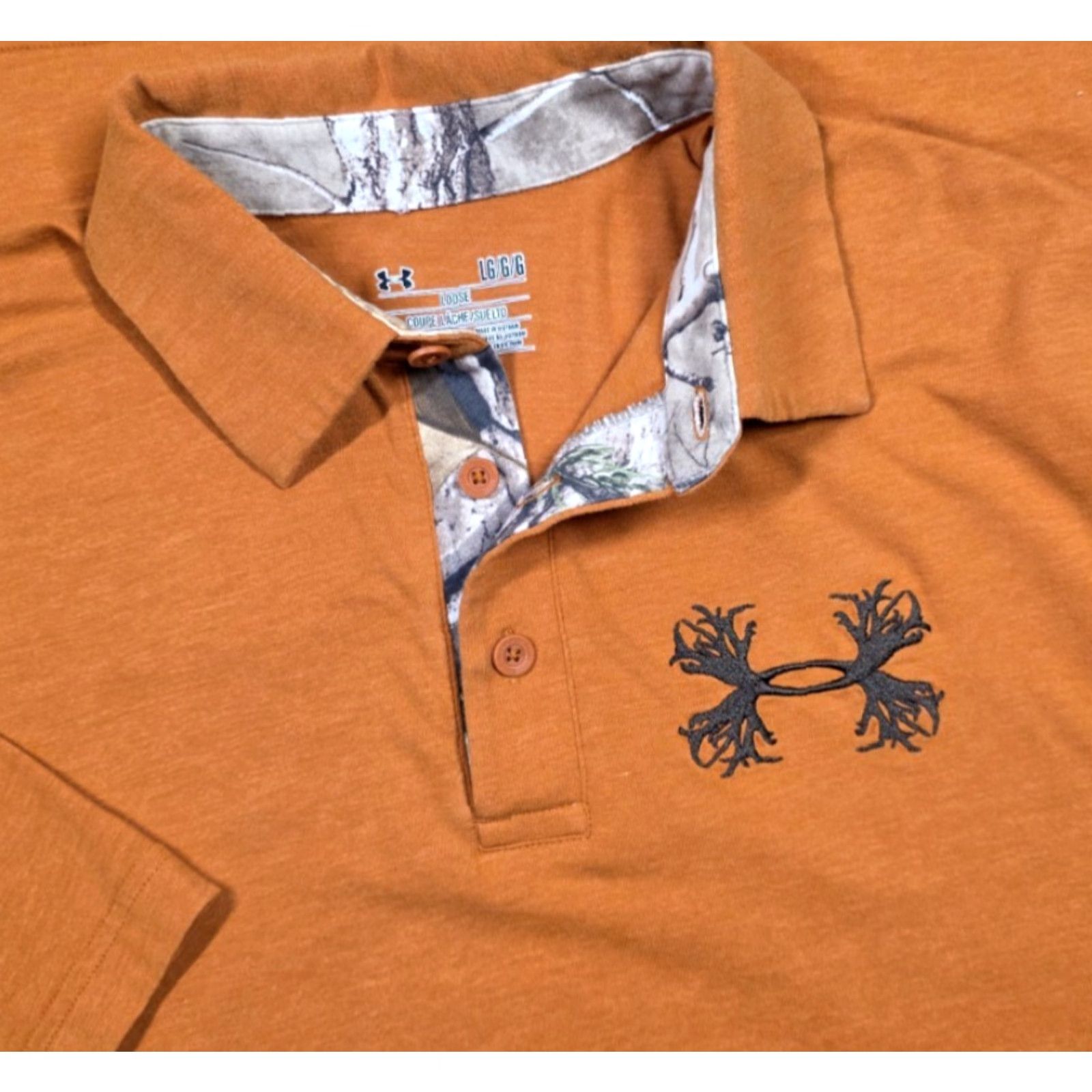 Under Armour VINTAGE Under Armour Polo Shirt Mens L Orange Hunting Embroidered Big Rack Logo Camo Size US L / EU 52-54 / 3 - 3 Thumbnail