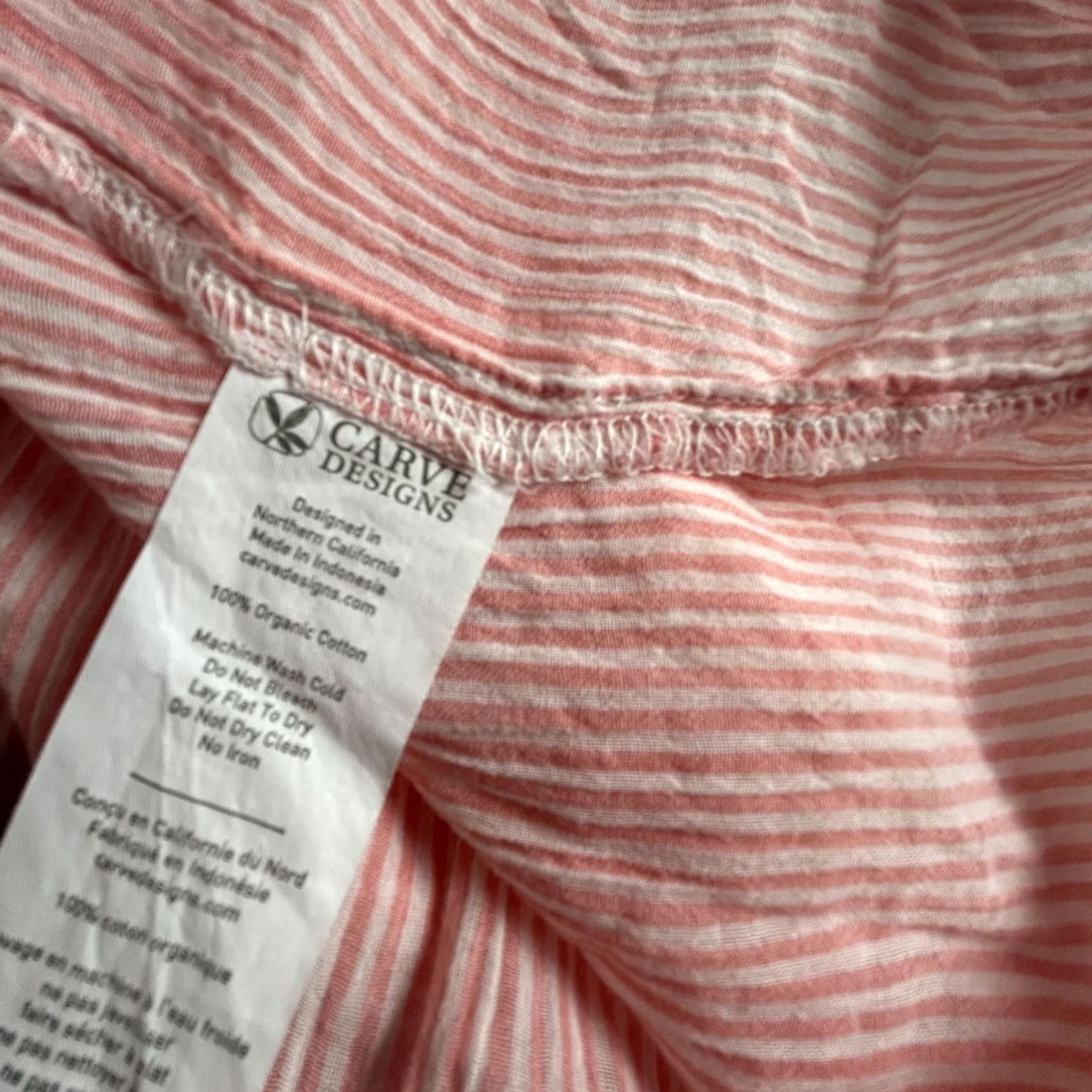 Vintage Carve Designs Womens Organic Cotton Striped Long Sleeve Henley Shirt Medium Pink Size M / US 6-8 / IT 42-44 - 4 Thumbnail