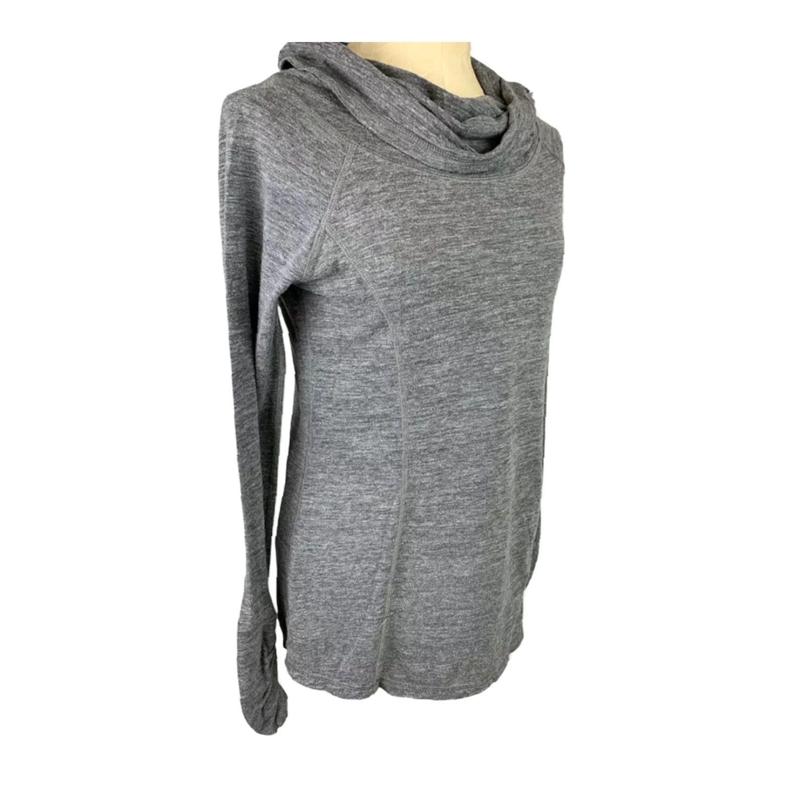 Reebok VINTAGE Reebok Gray Cowl Neck Activewear Top Long Sleeve Thumbholes Shirt Womens Small SS Size S / US 4 / IT 40 - 2 Thumbnail