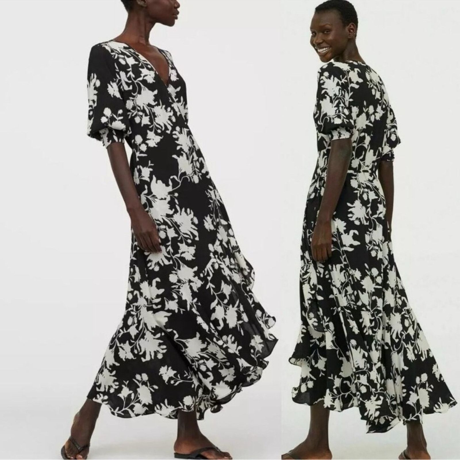 long sleeve black dress loose H&M CONSCIOUS EXCLUSIVE PATTERNED FLORAL SILK DRESS LADIES –  Afashionistastore