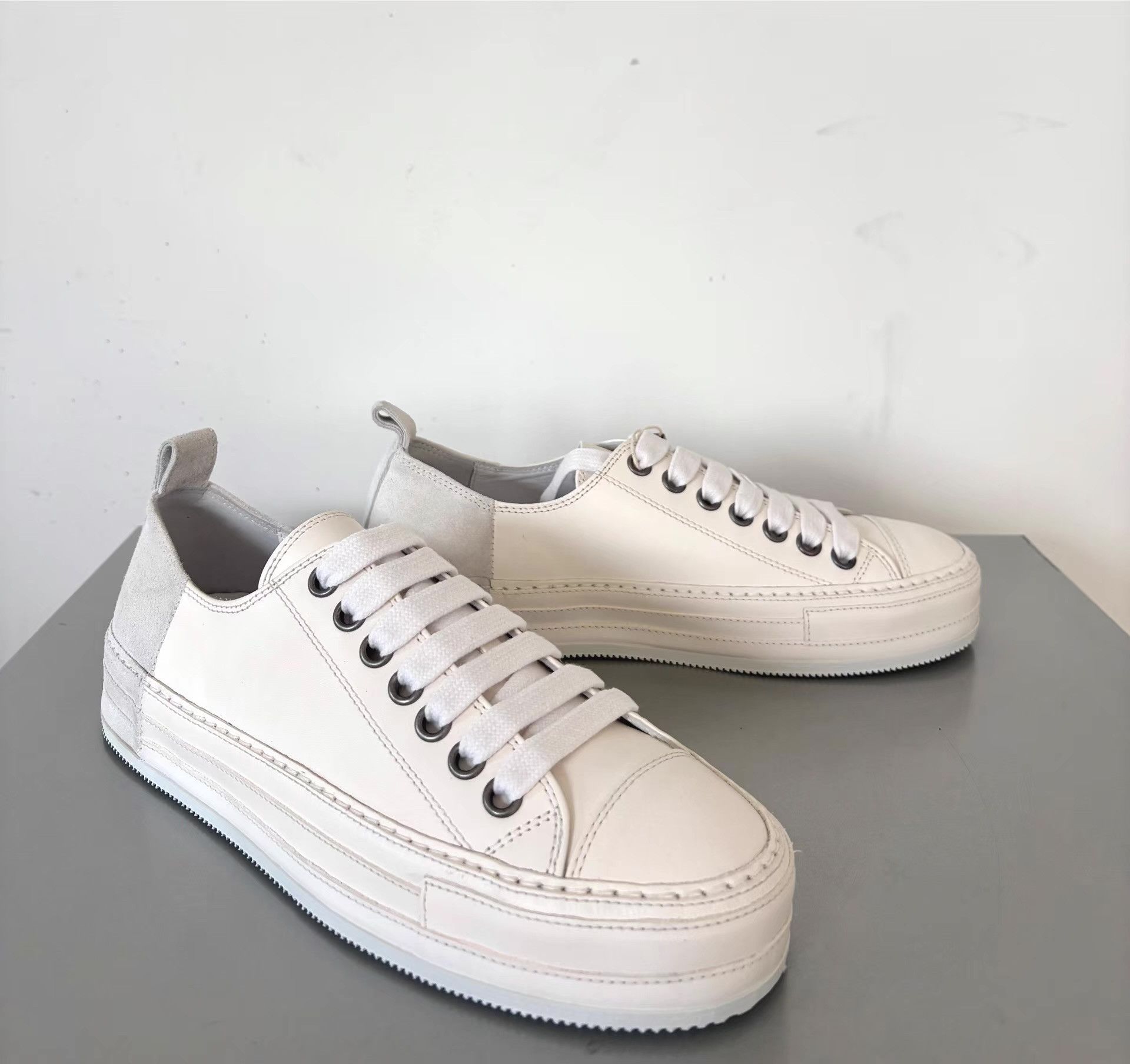Ann Demeulemeester Ann Demeulemeeste Panelled Full-Leather Low-Top Sneakers Ｑ21 Size US 7 / EU 40 - 1 Thumbnail