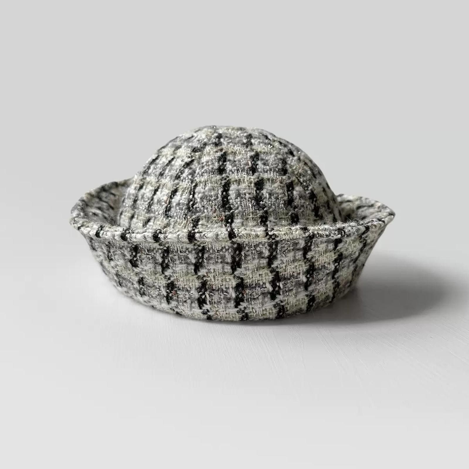 Japanese Brand Monochrome Tweed Beret Sailor Hat Y2K French Girl Aesthetic Size ONE SIZE - 6 Thumbnail