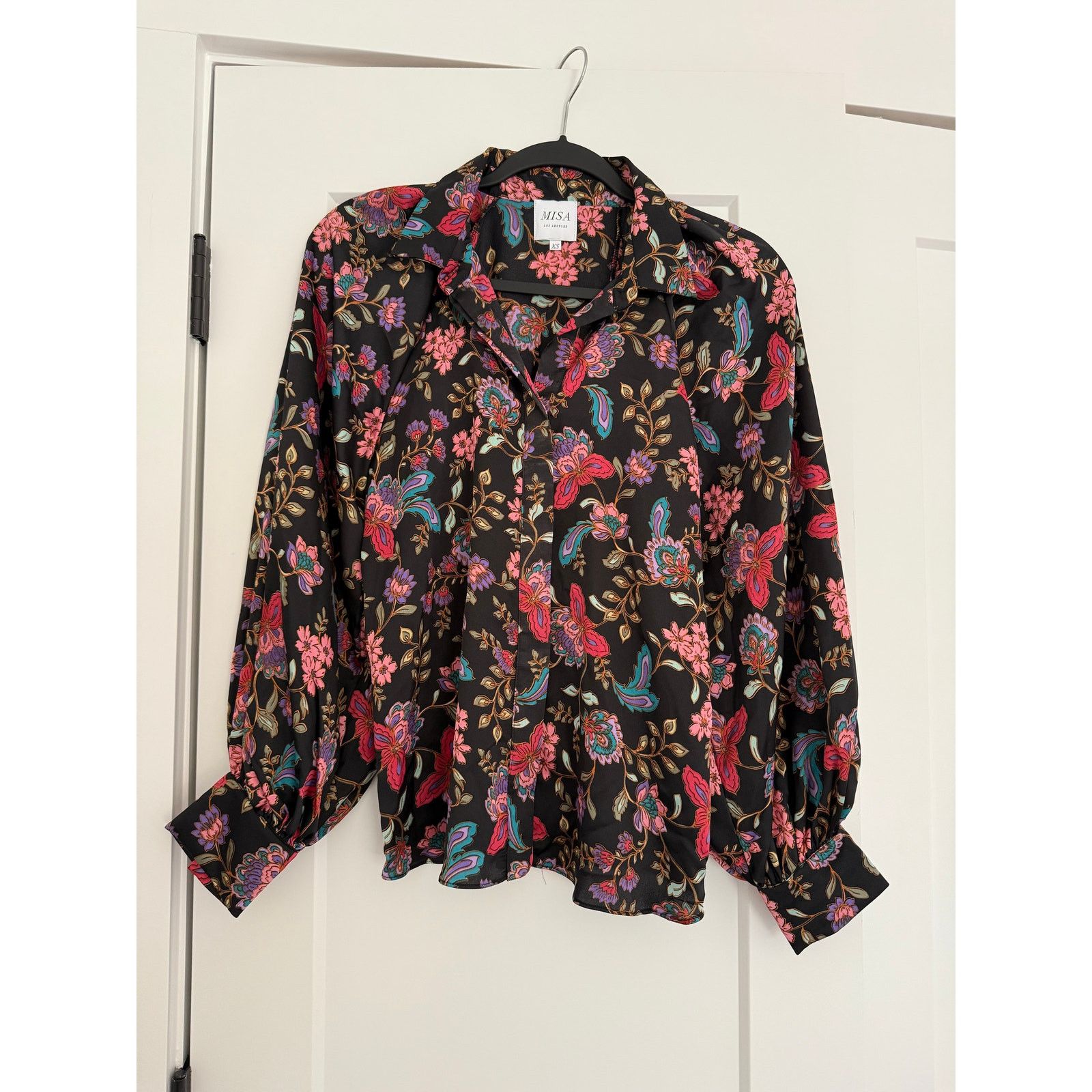 MISA Los Angeles $198 New Misa Floral Silky Button Down - XS - Black / Pink Size XS / US 0-2 / IT 36-38 - 2 Thumbnail