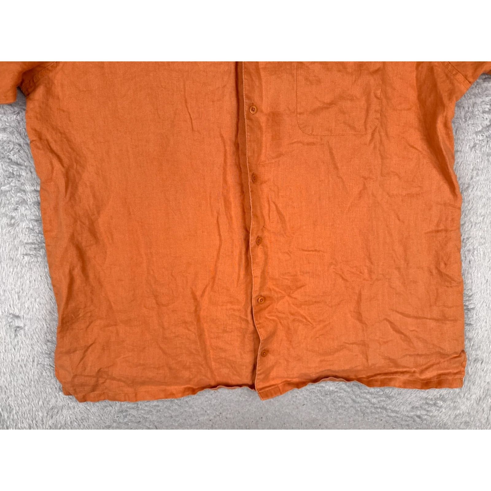 Vintage Linea Uomo Shirt Men XL Big & Tall Orange 100% Linen Hawaiian Button Up Short Sleeve Crew Neck? Size US XL / EU 56 / 4 - 5 Thumbnail