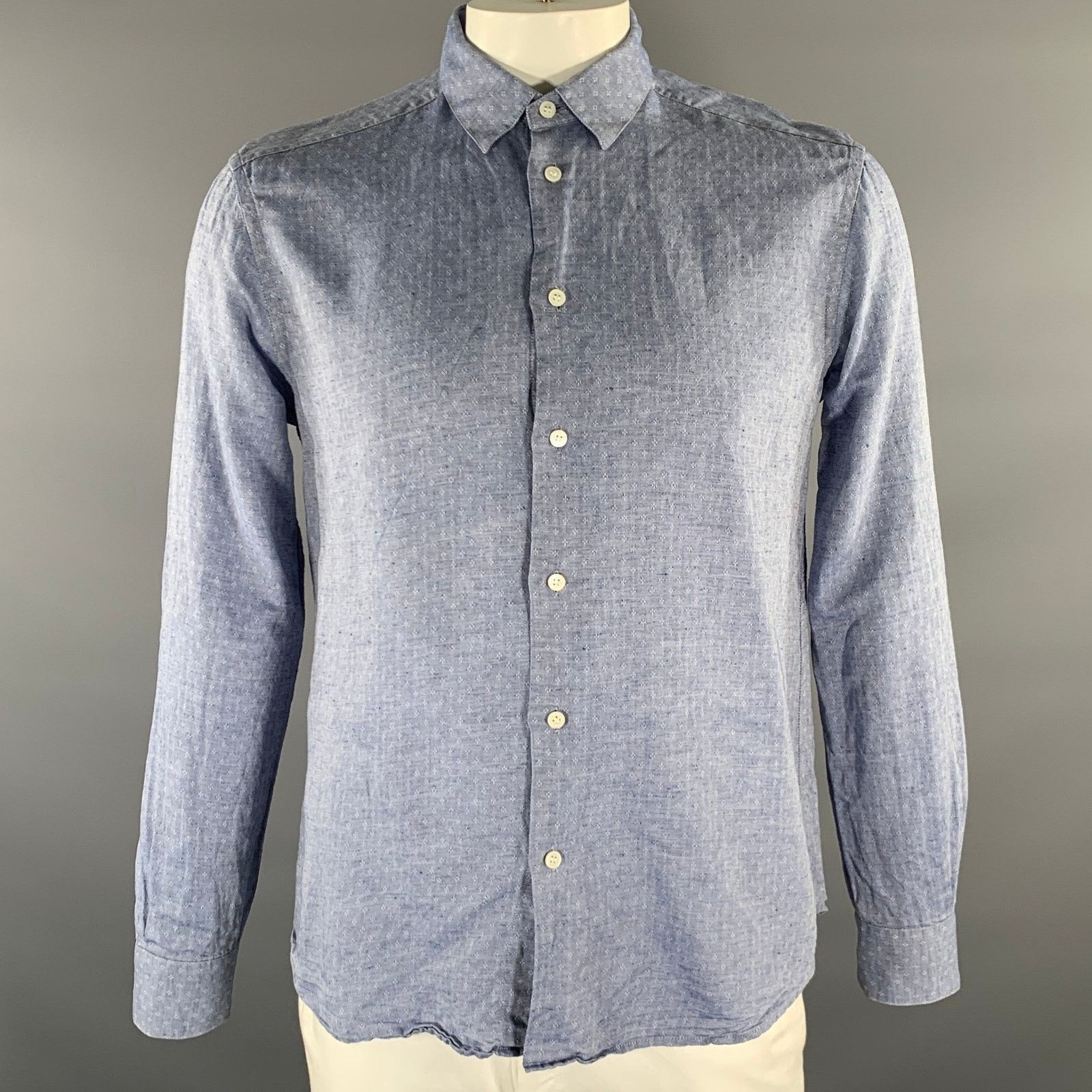 Barena BARENA Size XL Blue White Geometric Cotton Long Sleeve Shirt Size US XL / EU 56 / 4 - 1 Thumbnail