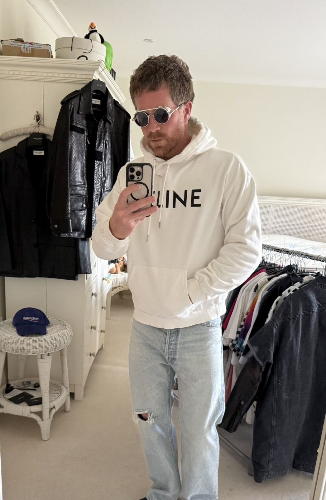 Celine Celine white black logo hoodie Hedi Slimane grail XL Size US XL / EU 56 / 4 - 7 Thumbnail