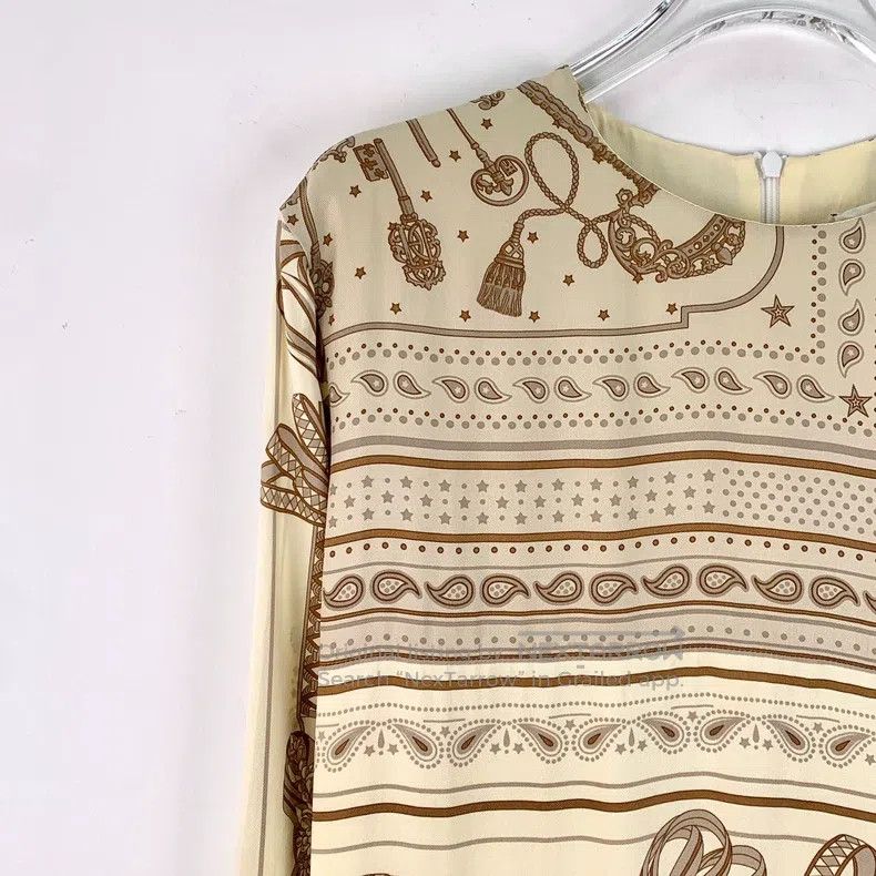 Hermes Hermes Multicolor Printed Silk Crepe Long Sleeve Pleated D Size S / US 4 / IT 40 - 3 Thumbnail