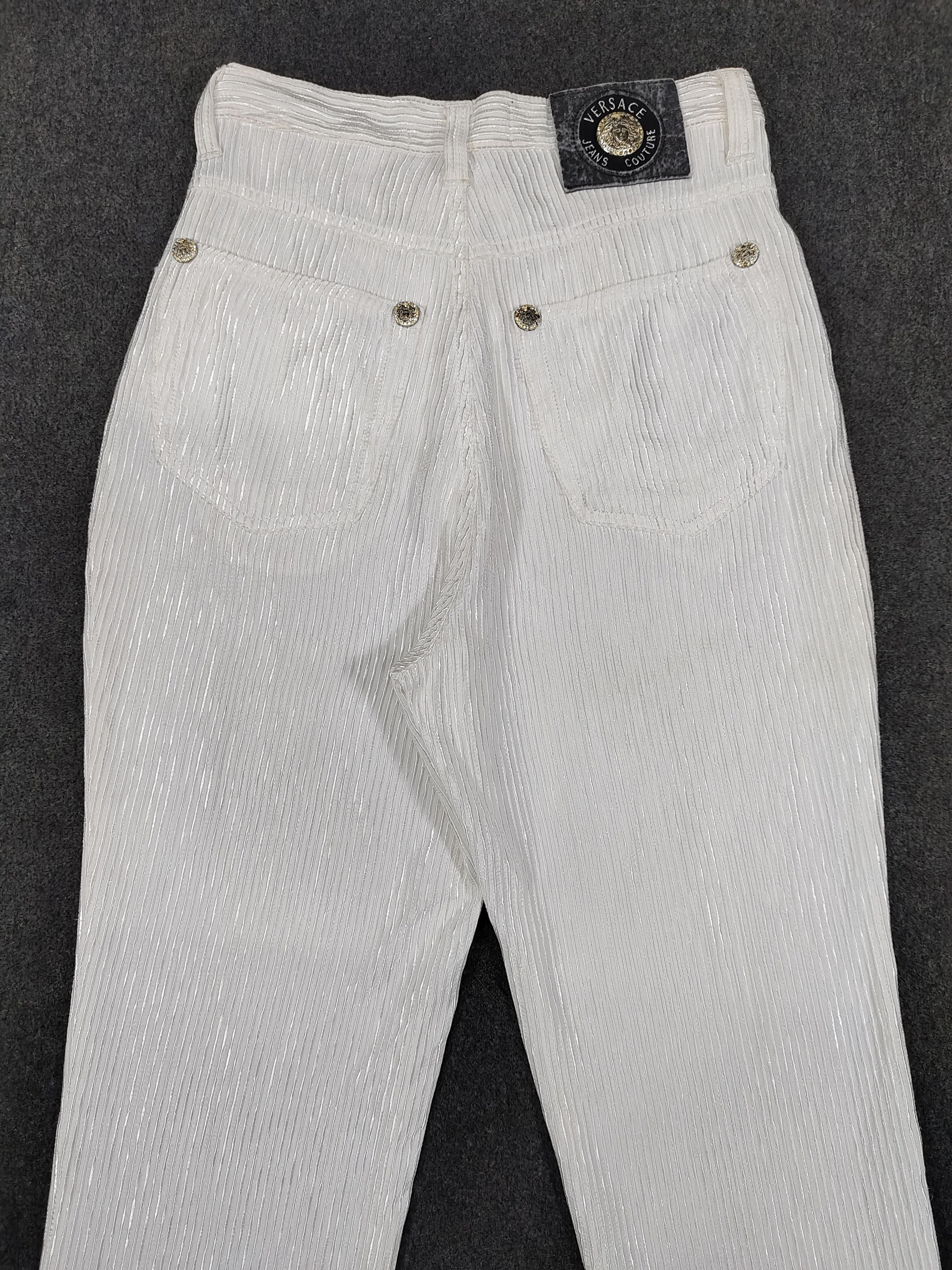 Versace Jeans Couture 90s Versace JC Archive Striped Textured Viscose Slim Trouser Size 29" - 5 Thumbnail