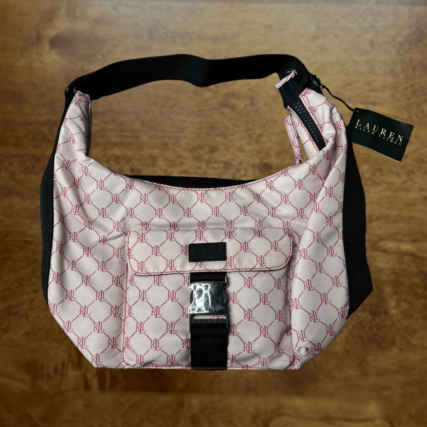 Ralph Lauren Lauren Ralph Lauren Shoulder Bag Womens Medium Pink Monogram Canvas Zip Buckle Size ONE SIZE - 1 Thumbnail