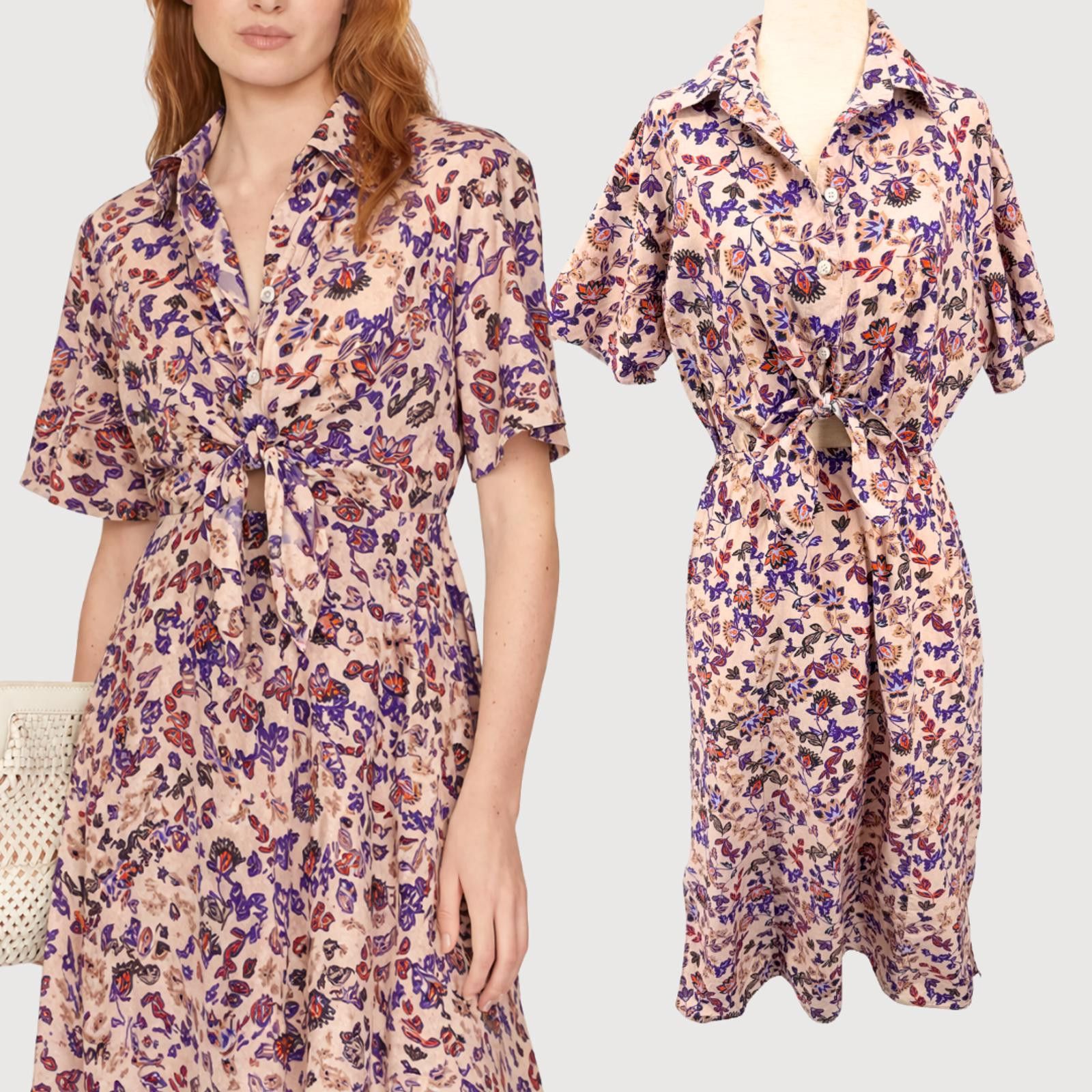Other Thakoon Floral Tie Front Midi Dress Cotton Silk Peach S Size S / US 4 / IT 40 - 1 Thumbnail