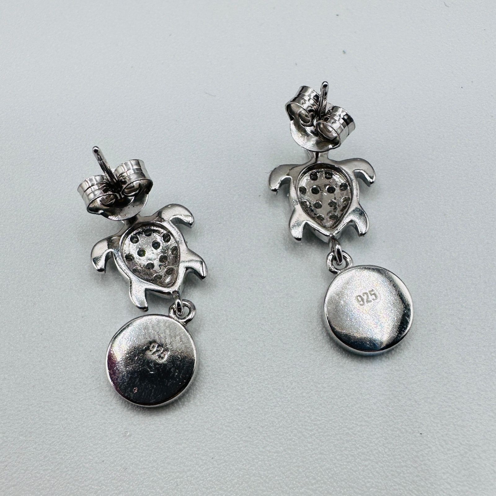 The Unbranded Brand Sterling Silver White Opal Sea & White Topaz Turtle Earrings Size ONE SIZE - 6 Thumbnail