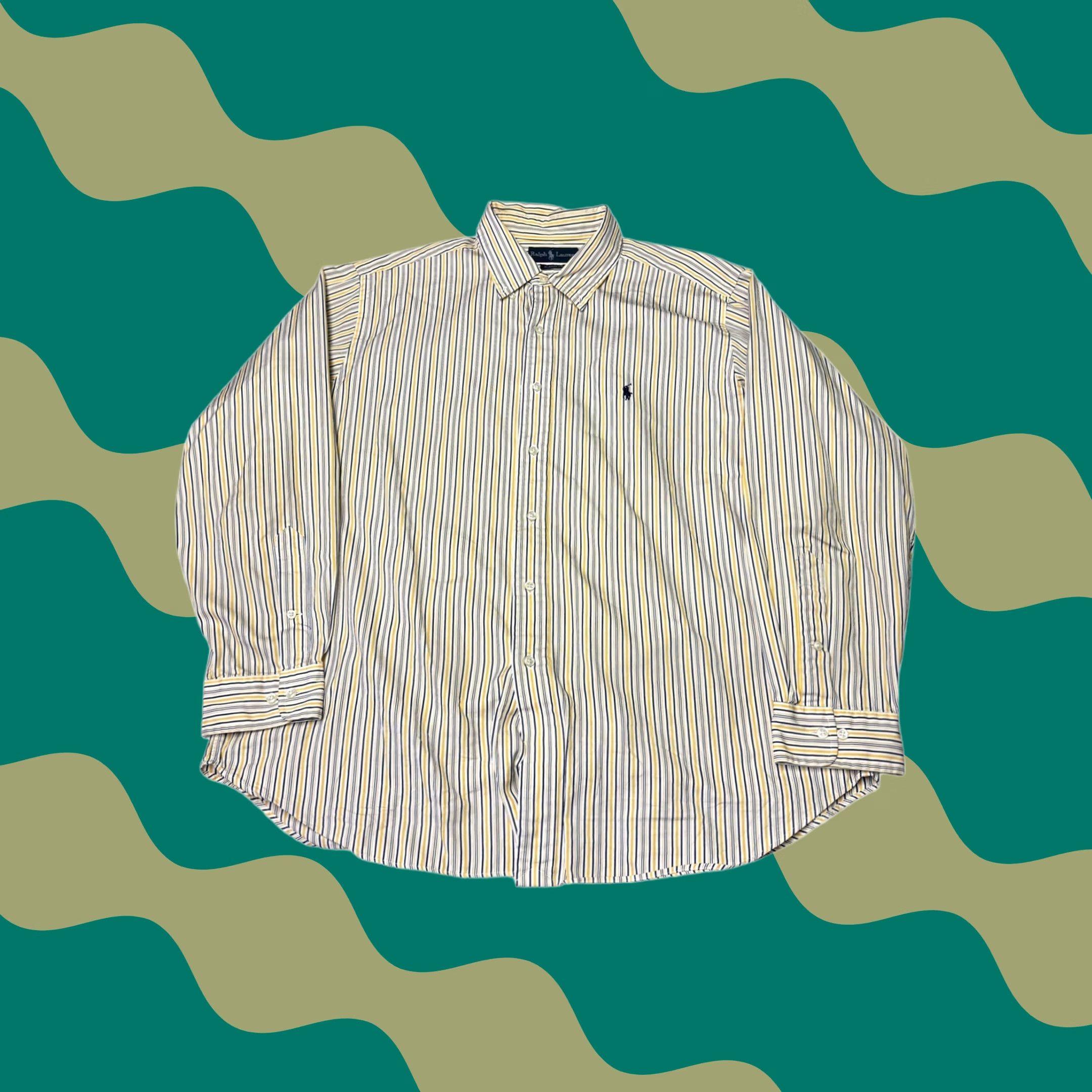 Ralph Lauren Ralph Lauren Classic Fit Mens XL Button-Up Shirt Yellow Navy Blue Striped Cotton Shirt Size US XL / EU 56 / 4 - 1 Thumbnail