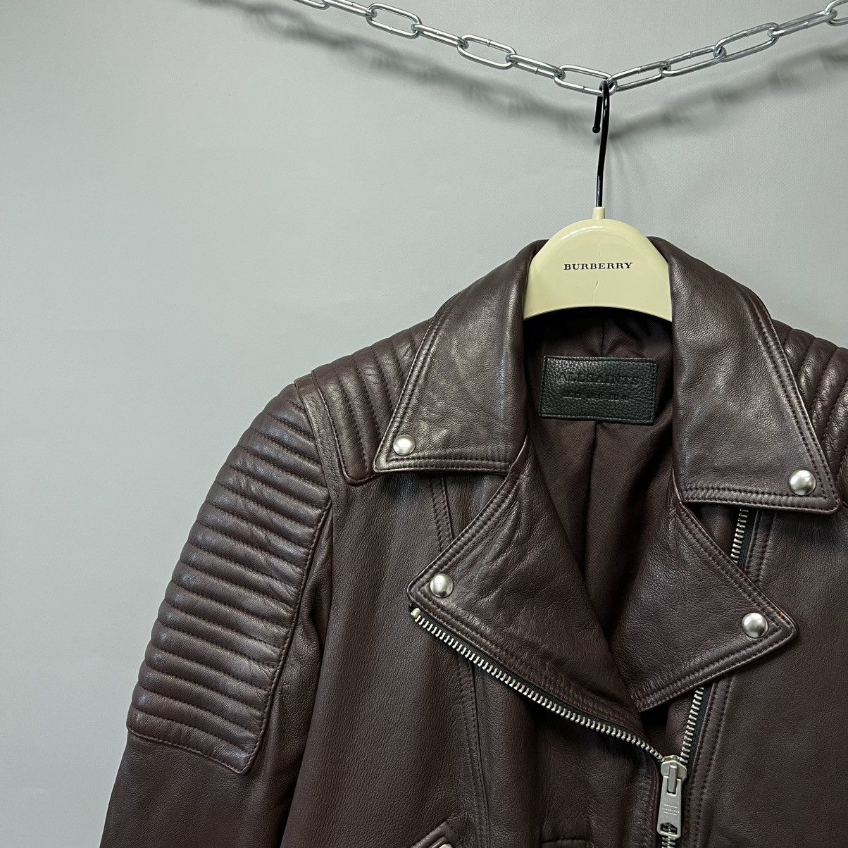 Allsaints AllSaints Estella Leather Biker Jacket Brown/Chocolate Lamb Size M / US 6-8 / IT 42-44 - 12 Thumbnail