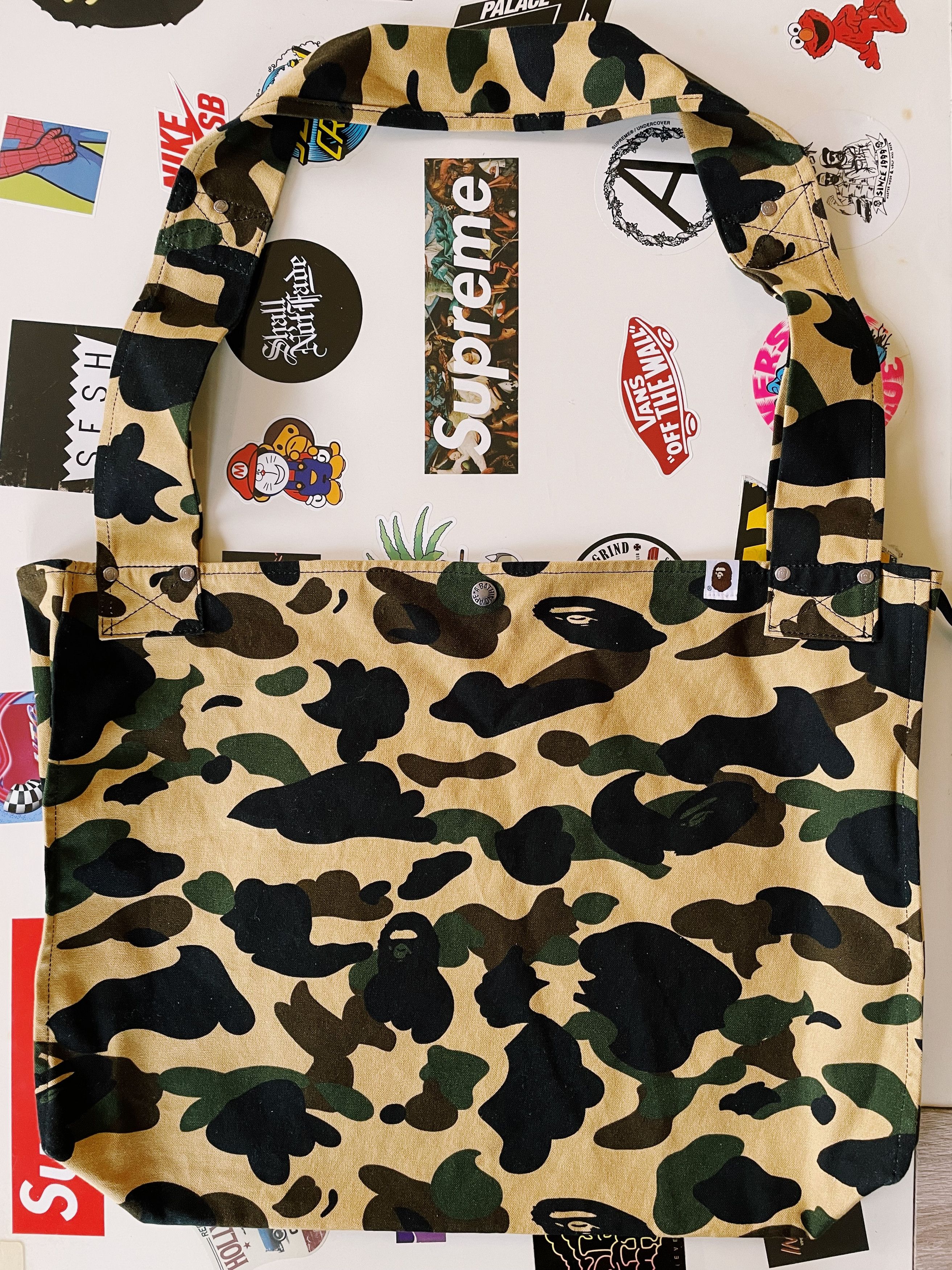 Vintage Y2K Bape A Bathing Ape 1St Camo Zip Tote Bag Yellow, Men's