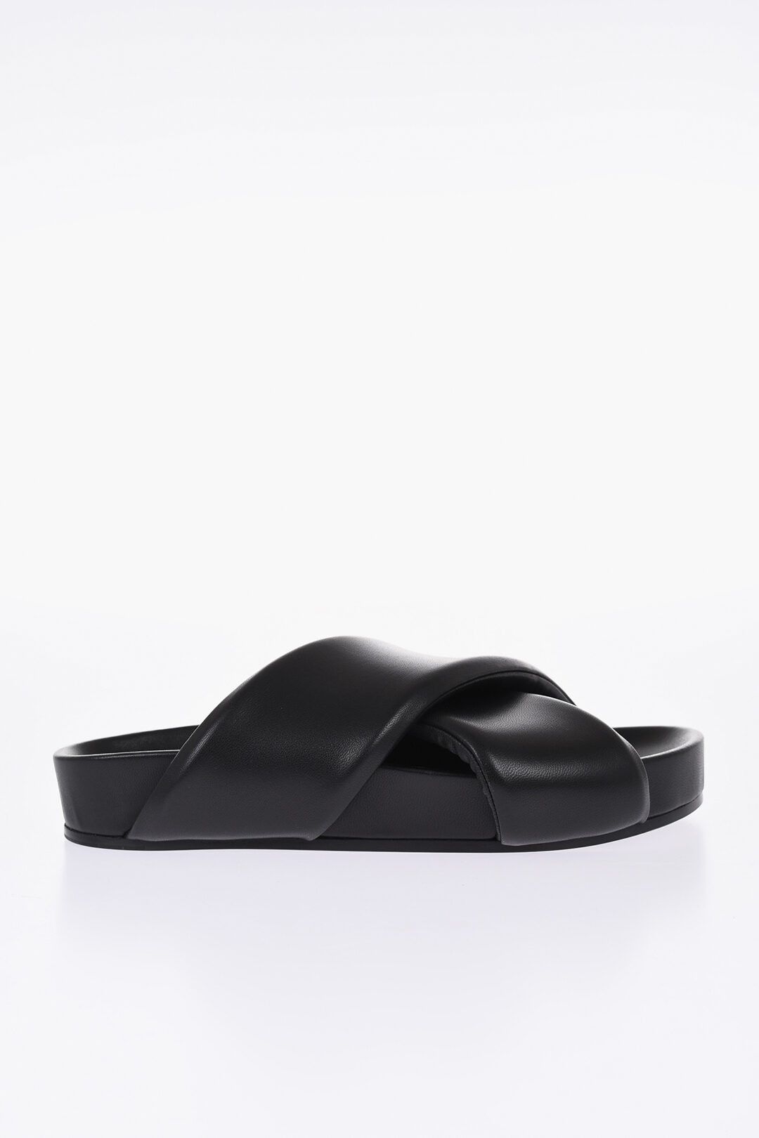 Jil Sander og1mm0625 Padded Leather Fusbet Sliders in Black Size US 6 / EU 39 - 1 Thumbnail
